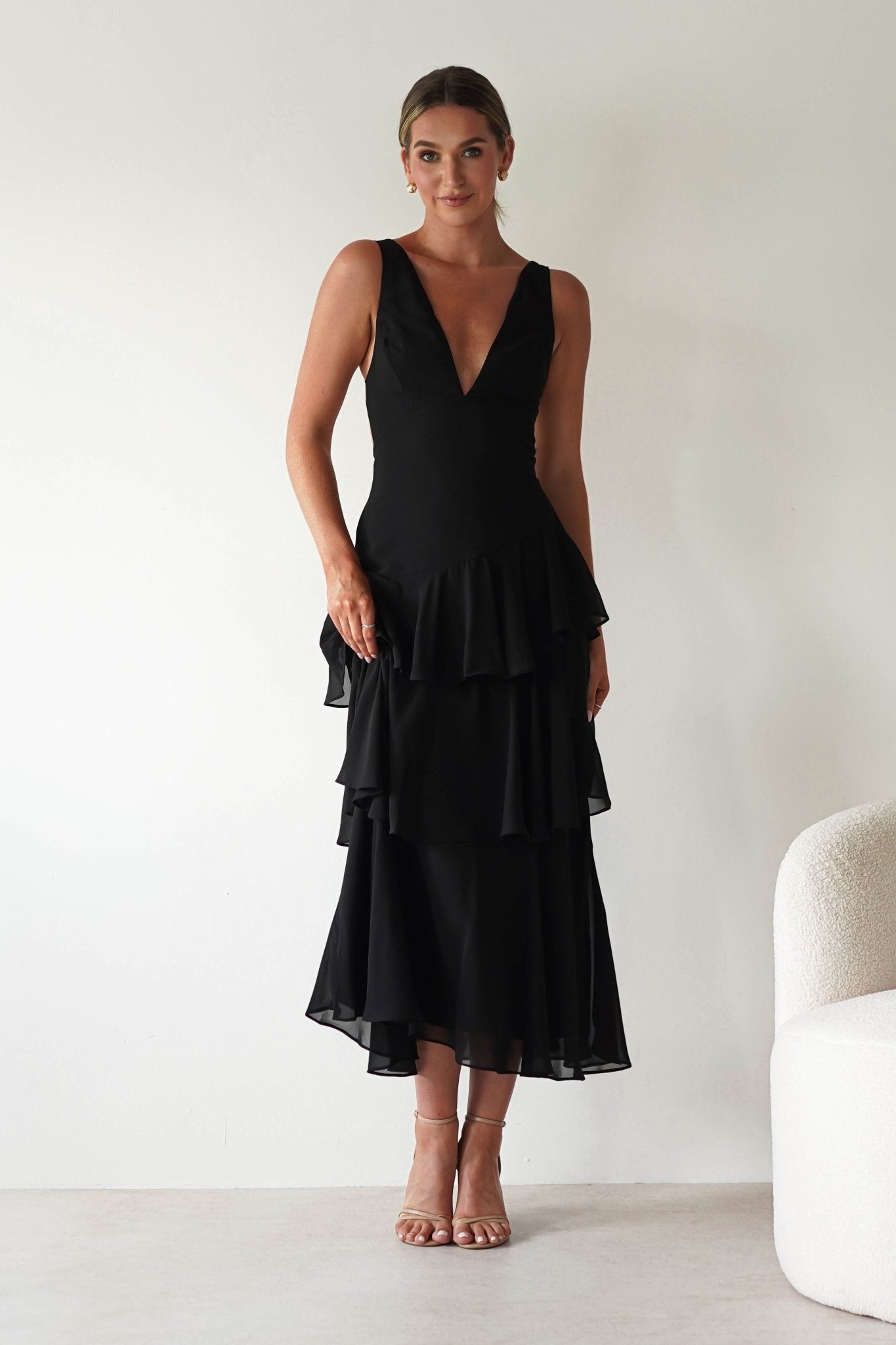 Andalusia Ruffle Maxi Dress Black | Wedding Guest Dress | Maxi | Oh Hello Clothing