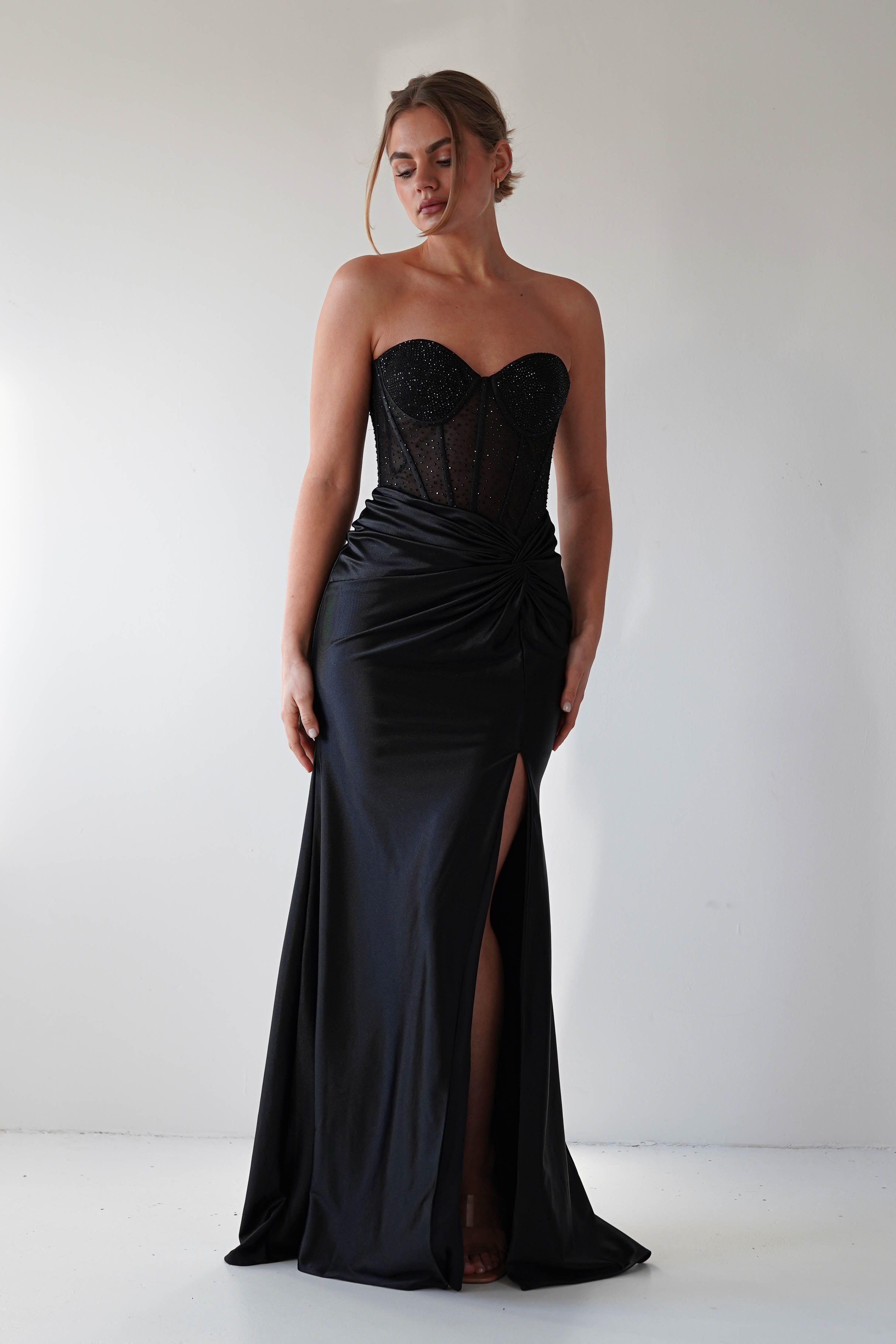 Andrina Rhinestone Strapless Gown | Black | Debs & Prom | Formal Gown | Oh Hello Clothing
