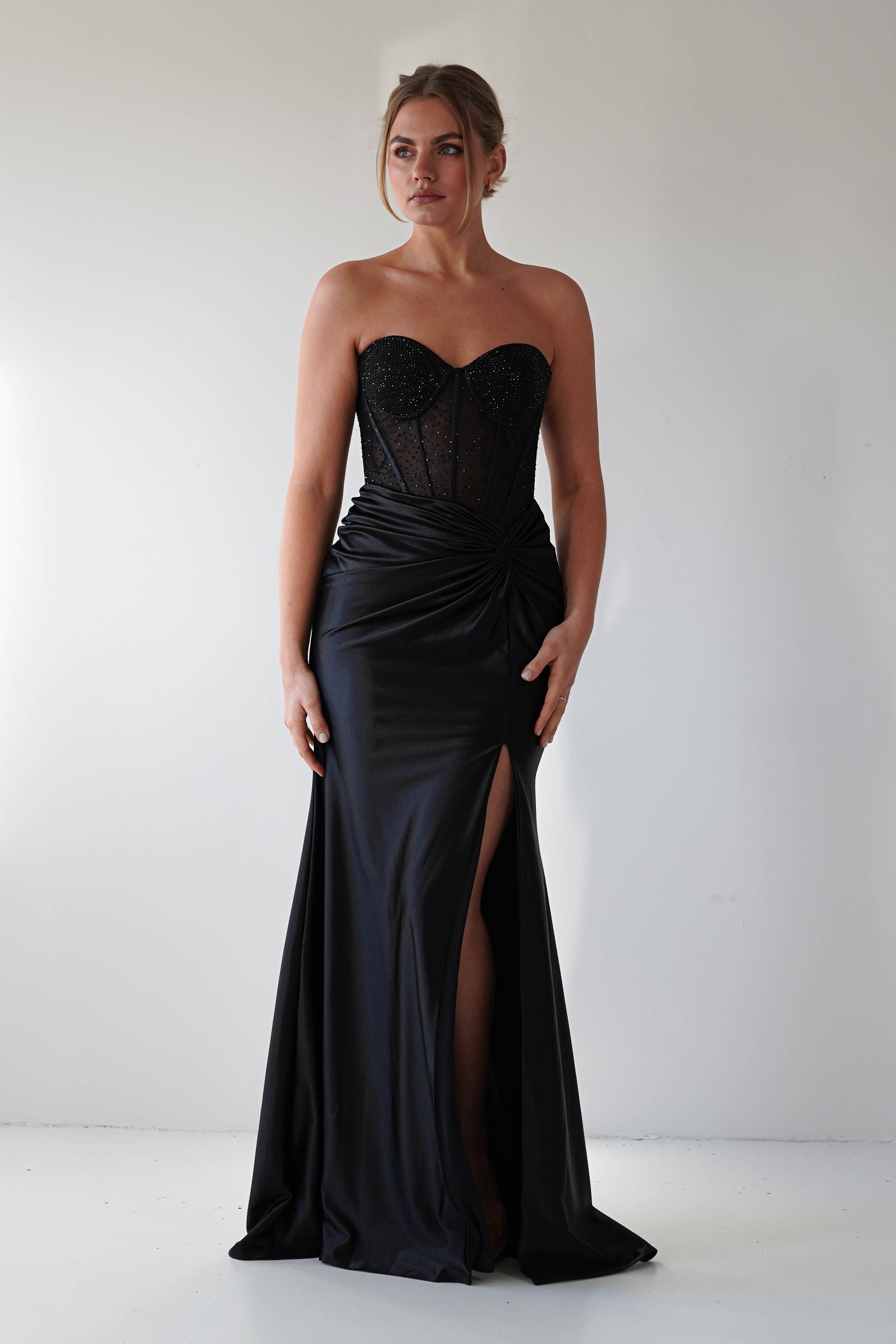 Andrina Rhinestone Strapless Gown | Black | Debs & Prom | Formal Gown | Oh Hello Clothing