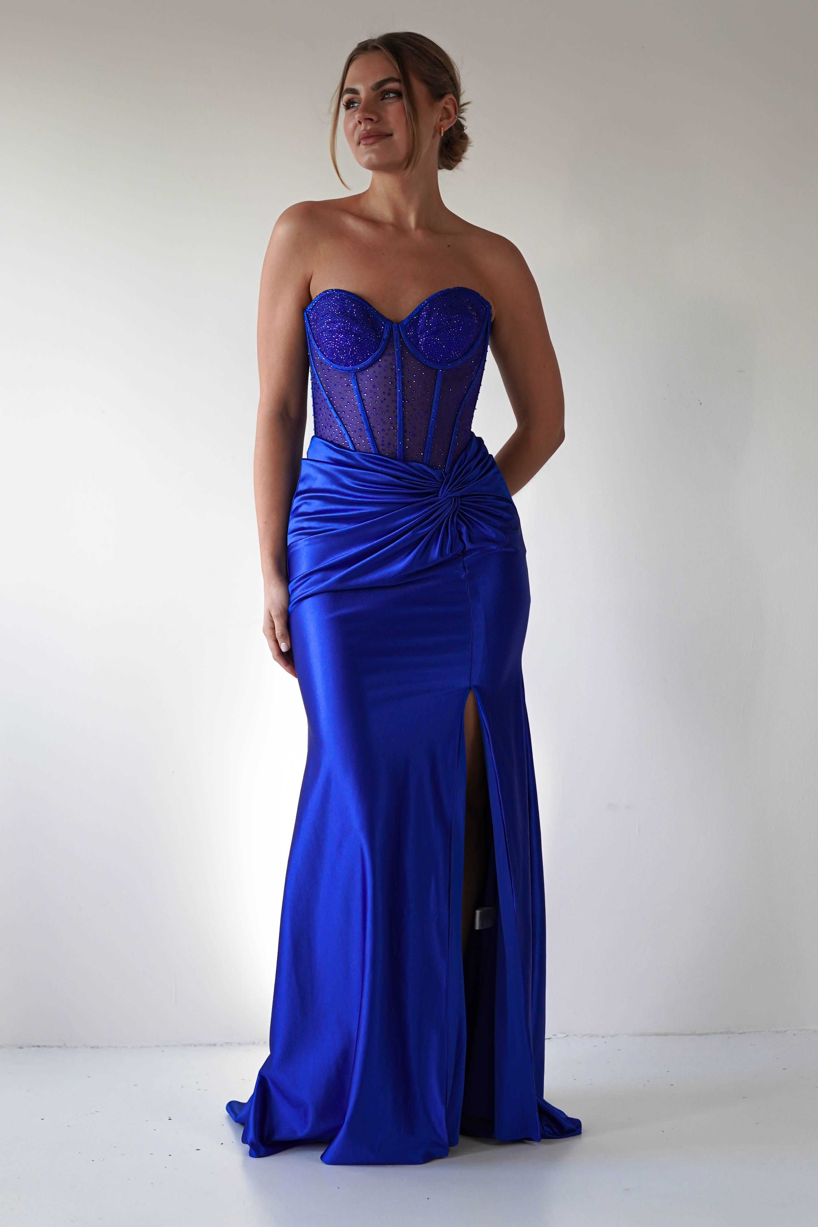 Andrina Rhinestone Strapless Gown | Royal Blue | Debs & Prom | Formal Gown | Oh Hello Clothing