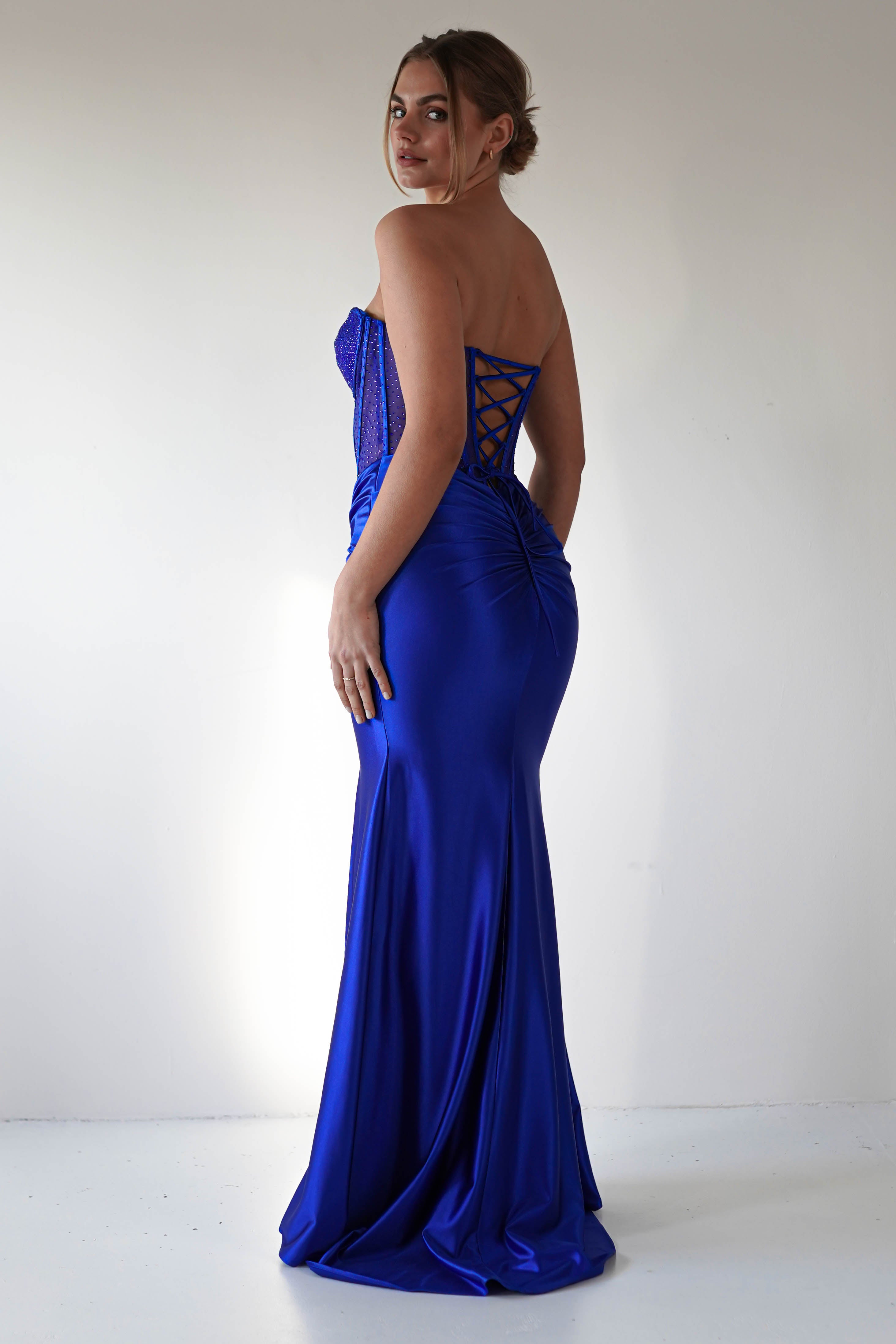 Andrina Rhinestone Strapless Gown | Royal Blue | Debs & Prom | Formal Gown | Oh Hello Clothing