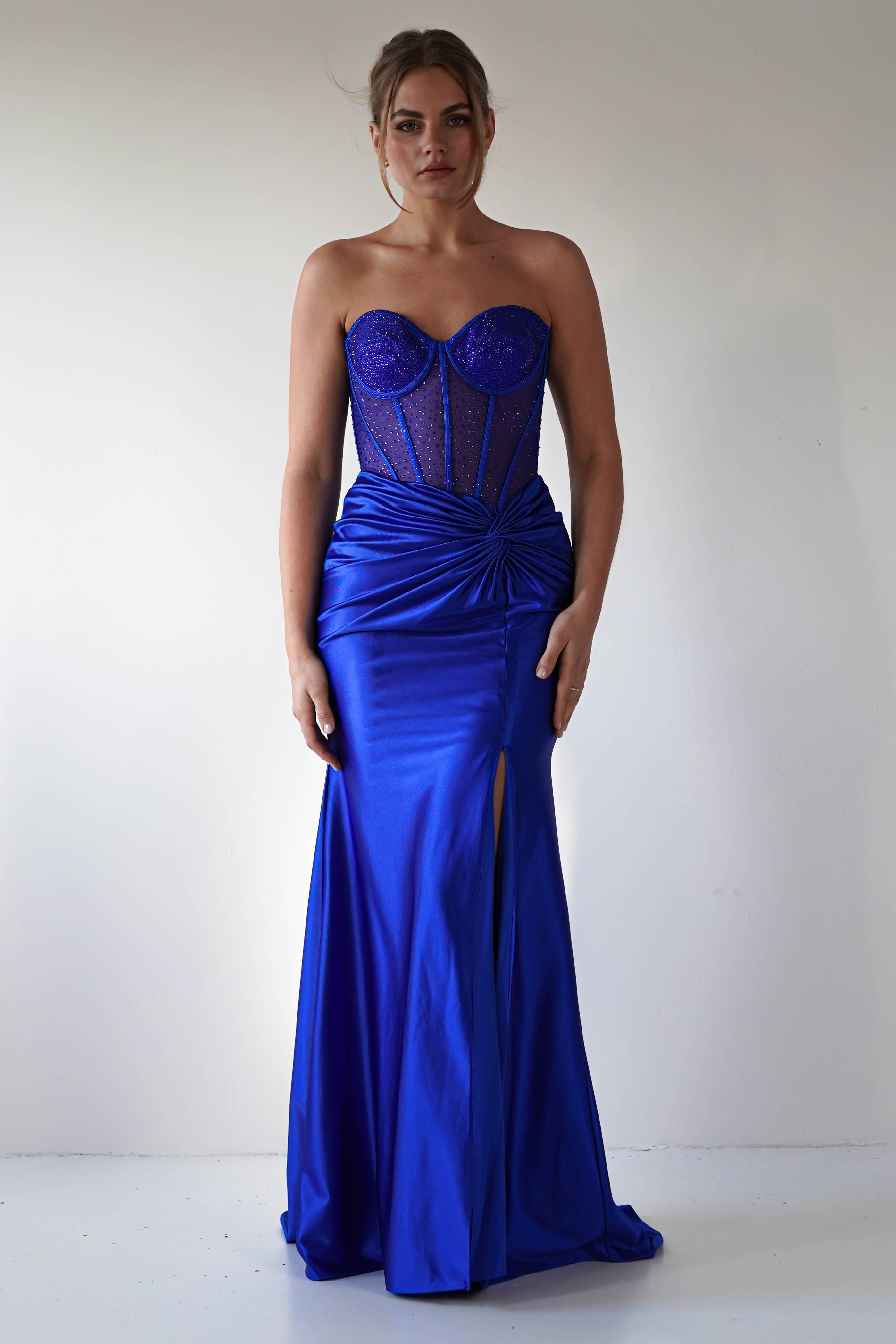 Andrina Rhinestone Strapless Gown | Royal Blue | Debs & Prom | Formal Gown | Oh Hello Clothing