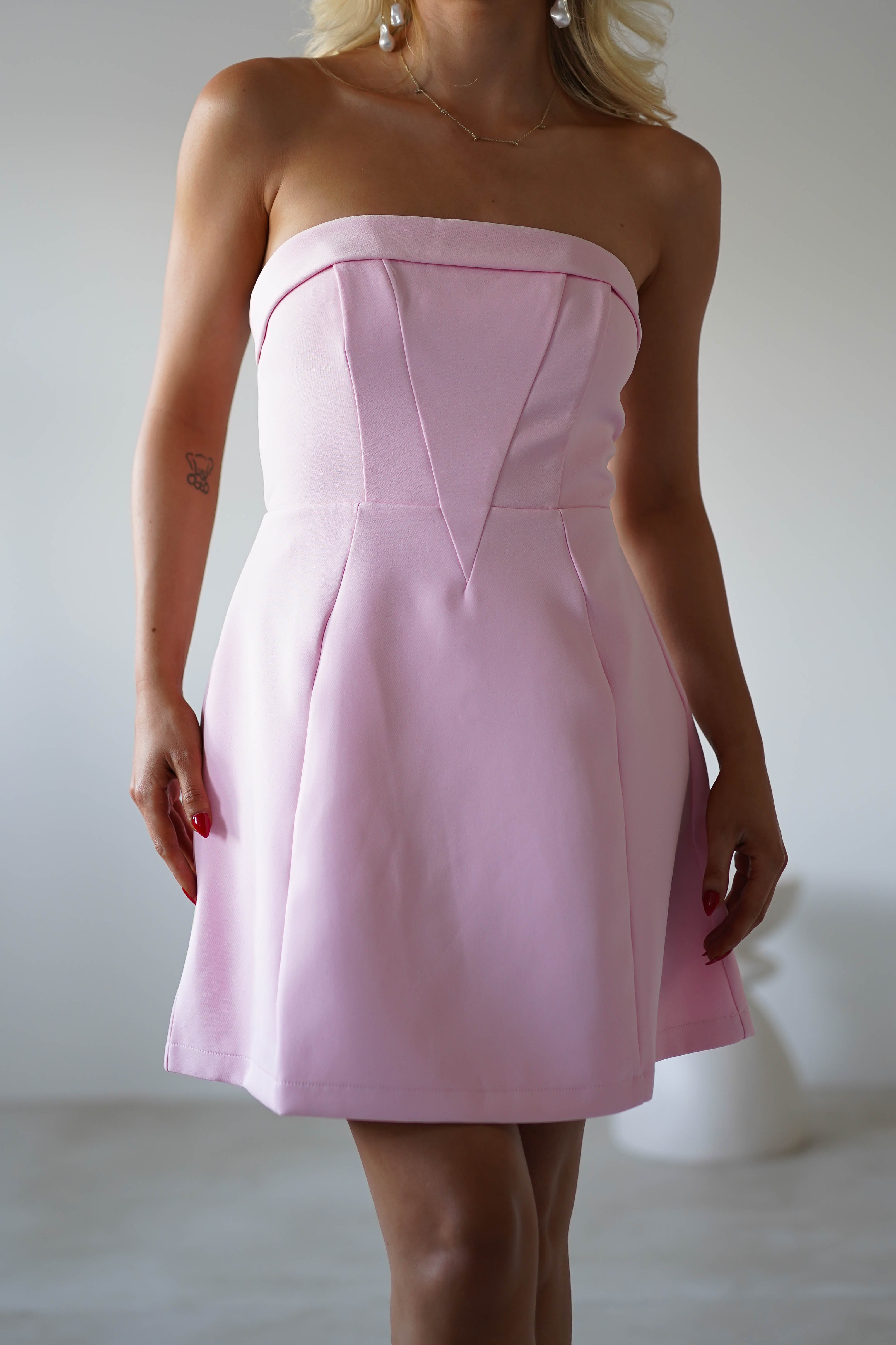 Angelica Strapless Structured Mini Dress Pink | Wedding Guest Dress | Oh Hello Clothing