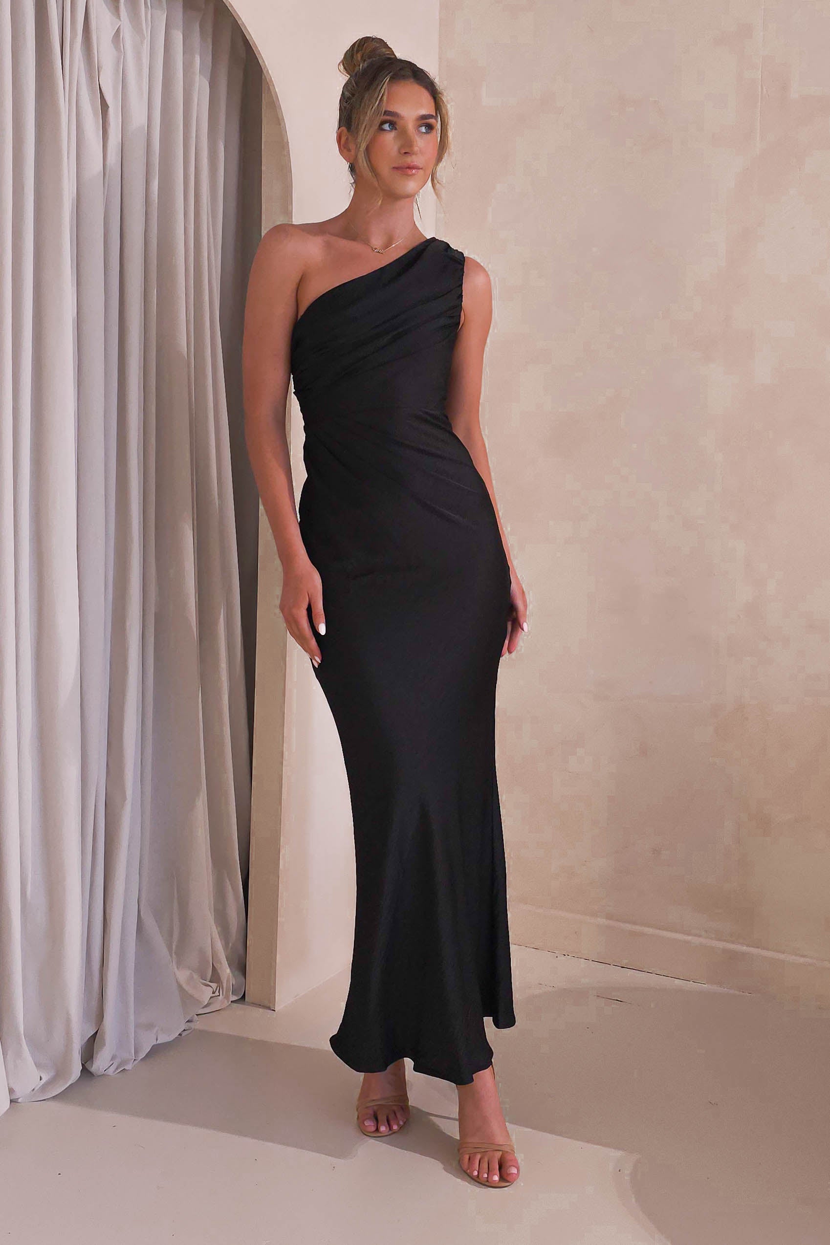 Ansel One Shoulder Maxi Dress Black | Wedding Guest Dress | One Shoulder | Maxi | Oh Hello Clothing