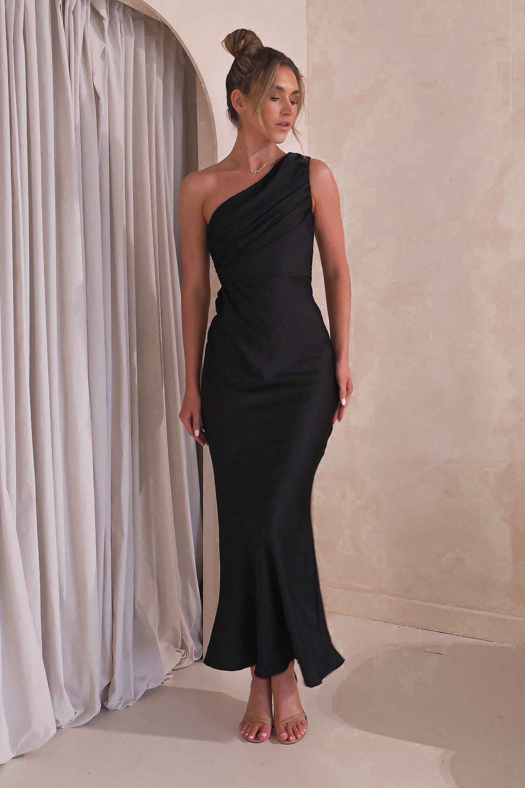 Ansel One Shoulder Maxi Dress Black | Wedding Guest Dress | One Shoulder | Maxi | Oh Hello Clothing