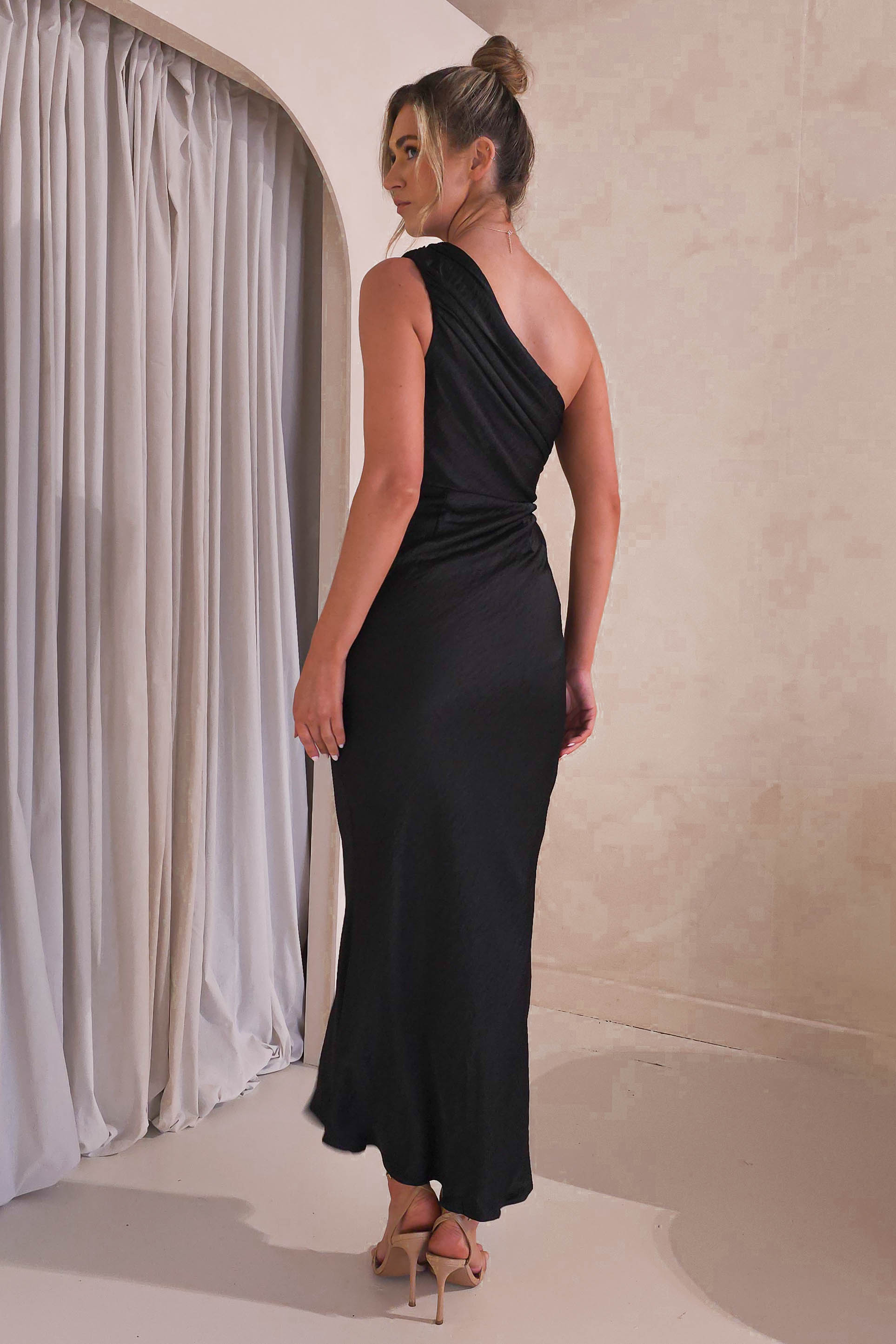 Ansel One Shoulder Maxi Dress Black | Wedding Guest Dress | One Shoulder | Maxi | Oh Hello Clothing