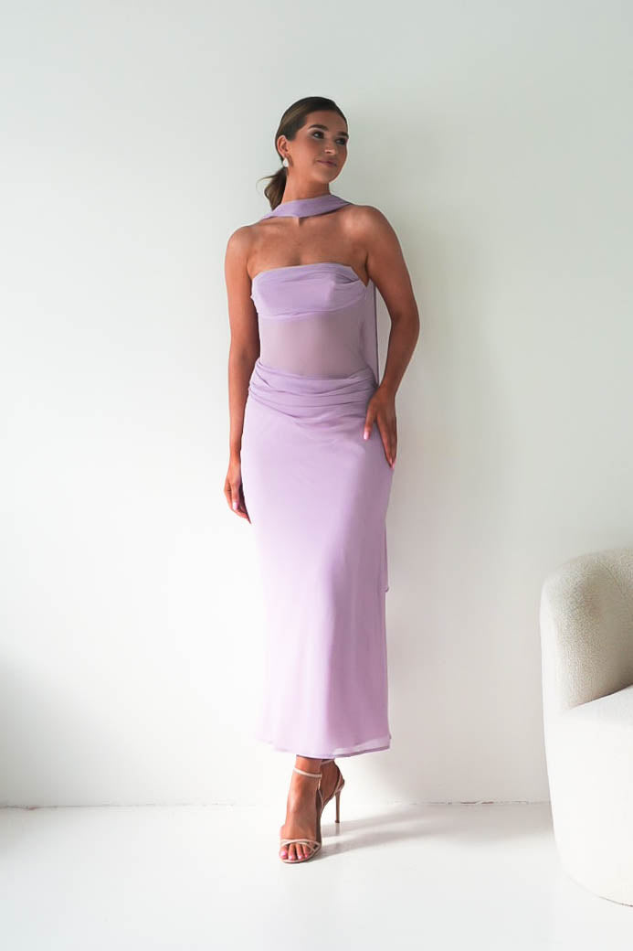 Oh Hello Clothing Women > Clothing > Dresses Antionia Strapless Mesh Maxi Dress | Lilac