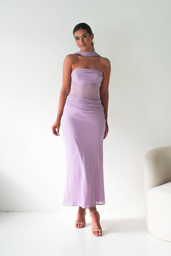 Oh Hello Clothing Women > Clothing > Dresses Antionia Strapless Mesh Maxi Dress | Lilac