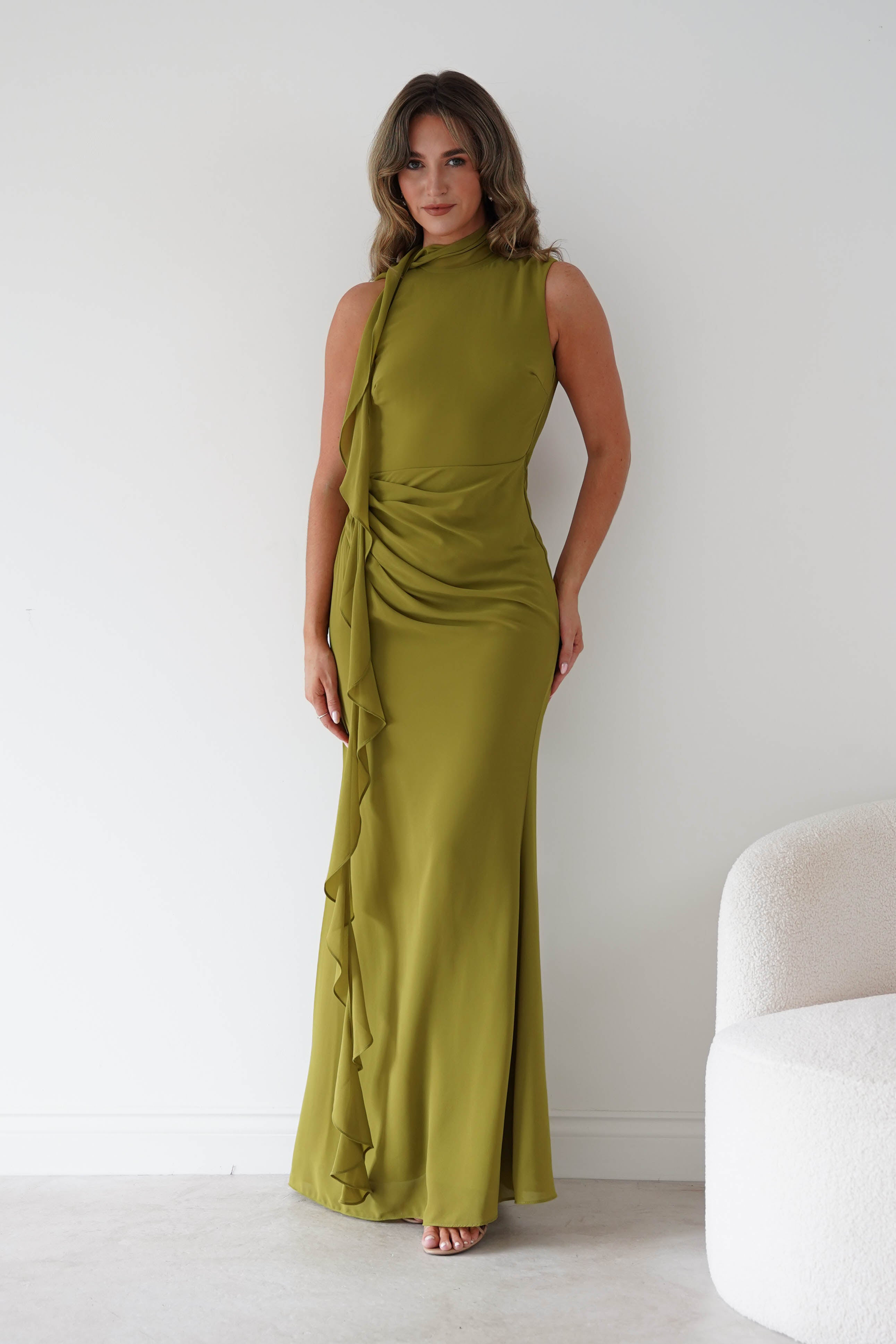 Oh Hello Clothing Women > Clothing > Dresses Aoife Draped Rosette Maxi Dress | Chartreuse Green