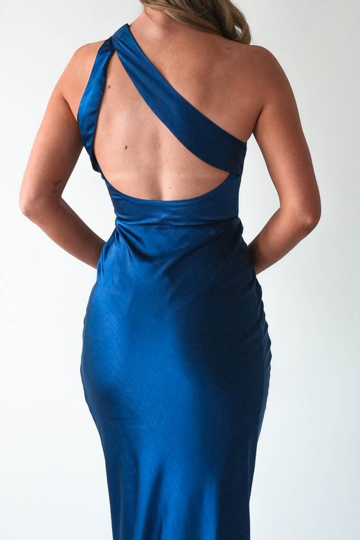Ashlee Soft Satin One Shoulder Maxi Dress Navy | Wedding Guest Dress | One Shoulder | Maxi | Oh Hello Clothing