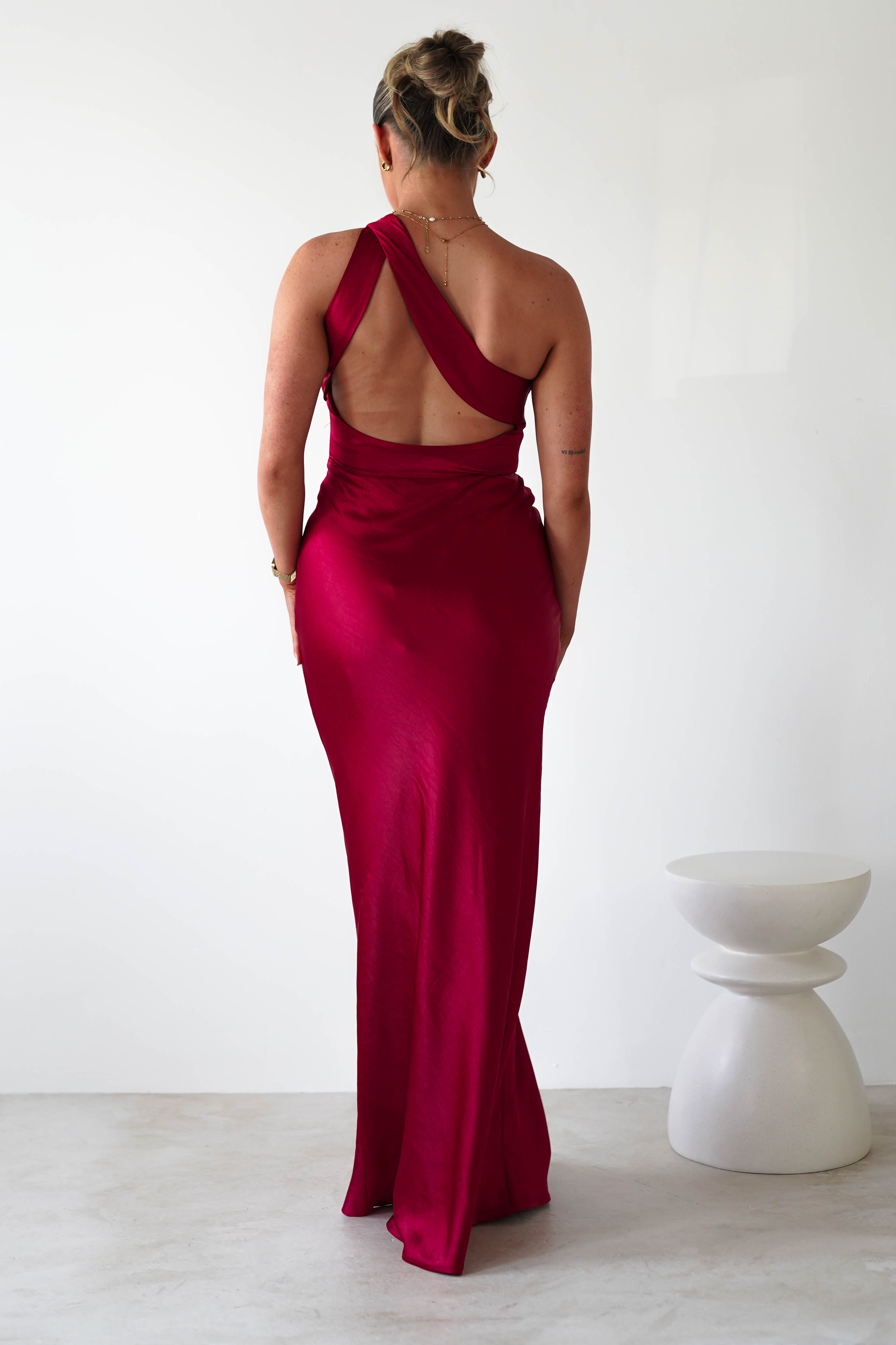 Ashlee Soft Satin One Shoulder Maxi Dress Red | Wedding Guest Dress | One Shoulder | Maxi | Oh Hello Clothing