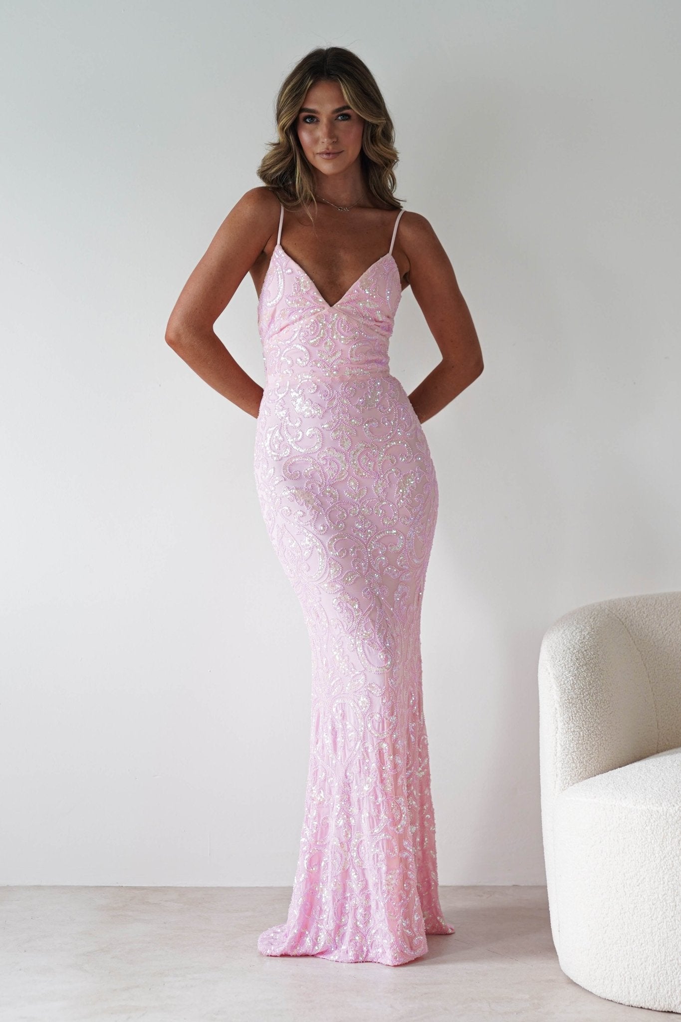 Aster Iridescent Beaded Embellished Gown | Pink | Debs & Prom | Formal Gown | Oh Hello Clothing