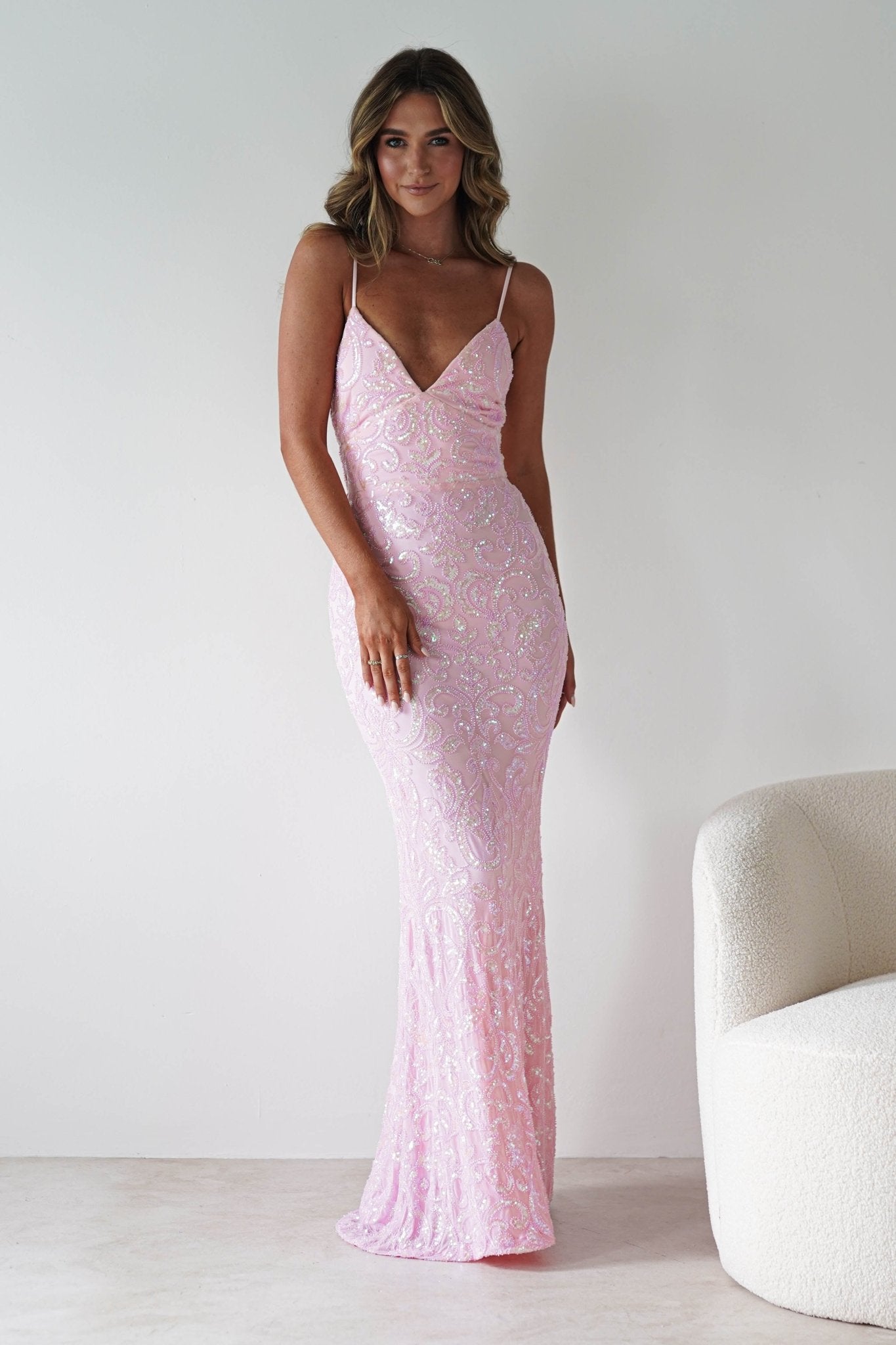 Aster Iridescent Beaded Embellished Gown | Pink | Debs & Prom | Formal Gown | Oh Hello Clothing