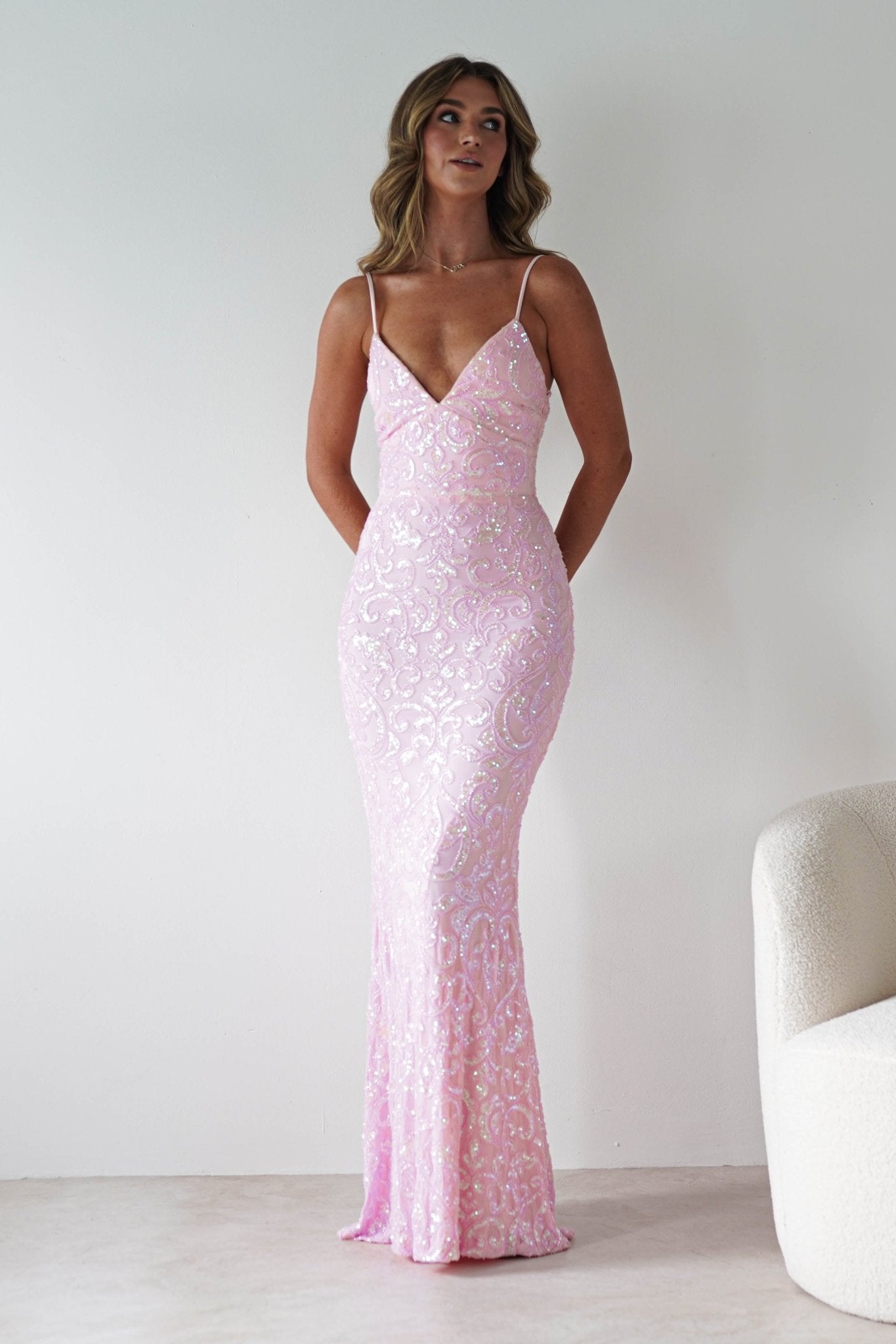 Aster Iridescent Beaded Embellished Gown | Pink | Debs & Prom | Formal Gown | Oh Hello Clothing