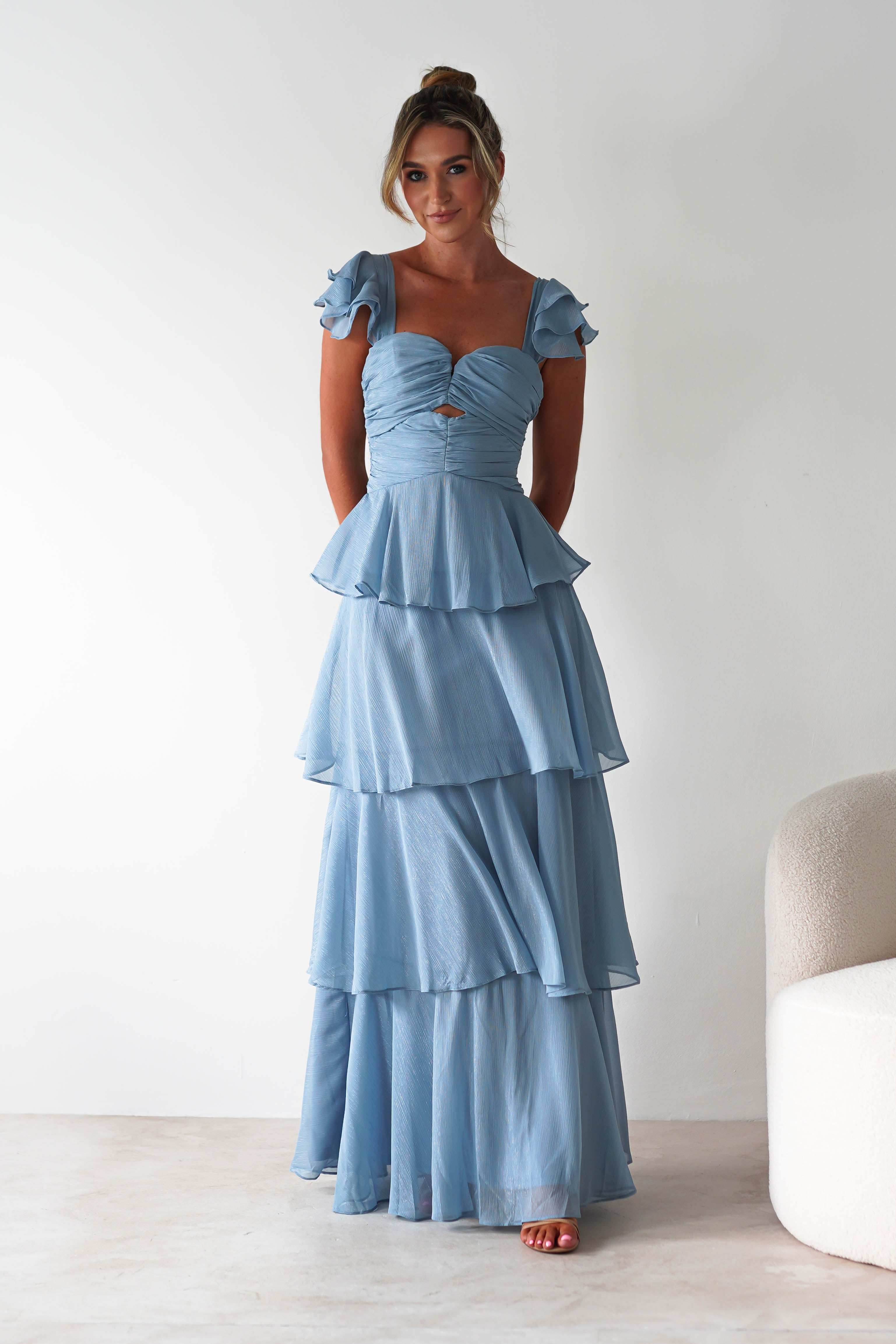 Audette Ruffle Tiered Maxi Dress Blue | Wedding Guest Dress | Maxi | Oh Hello Clothing