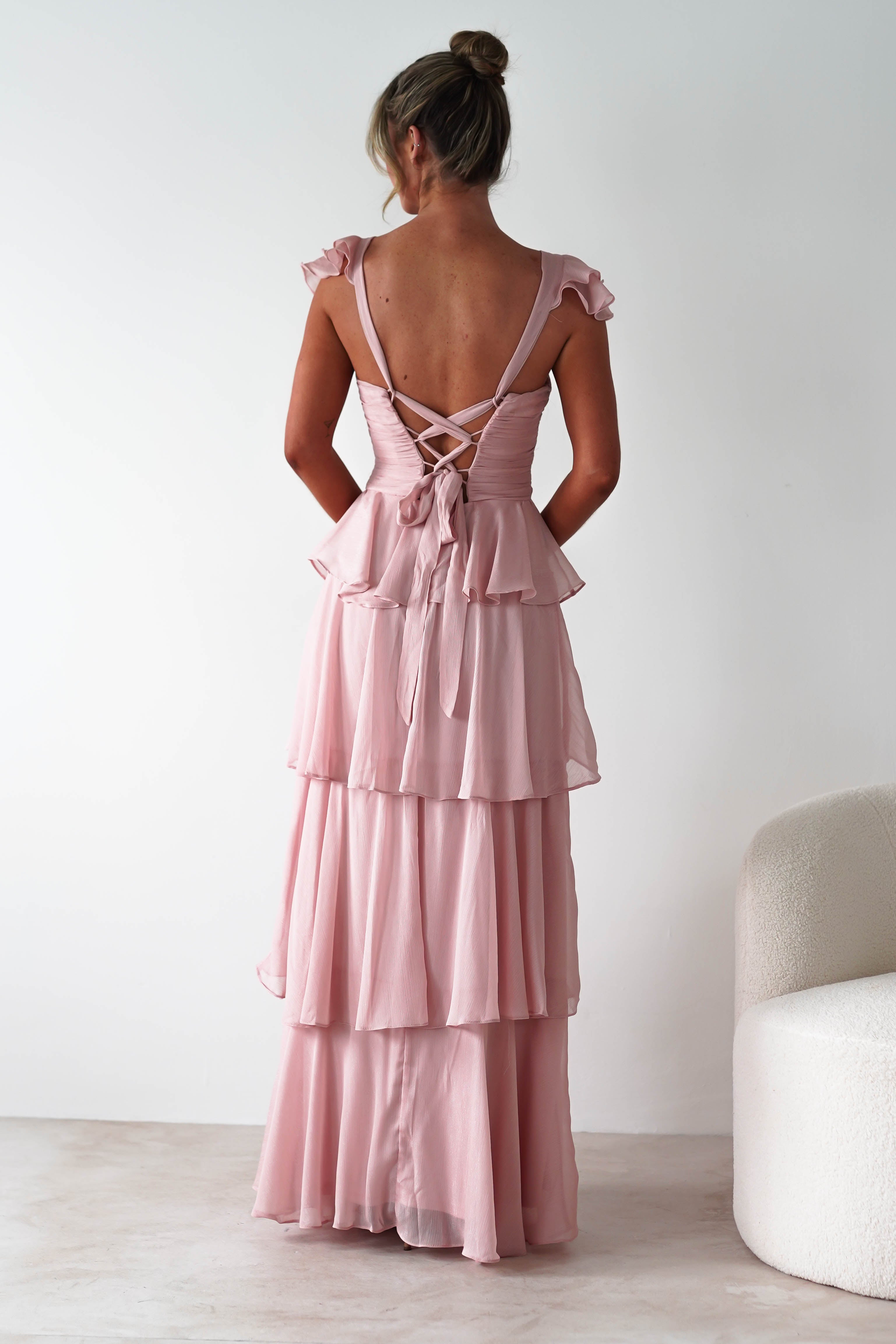 Audette Ruffle Tiered Maxi Dress Blush | Wedding Guest Dress | Maxi | Oh Hello Clothing