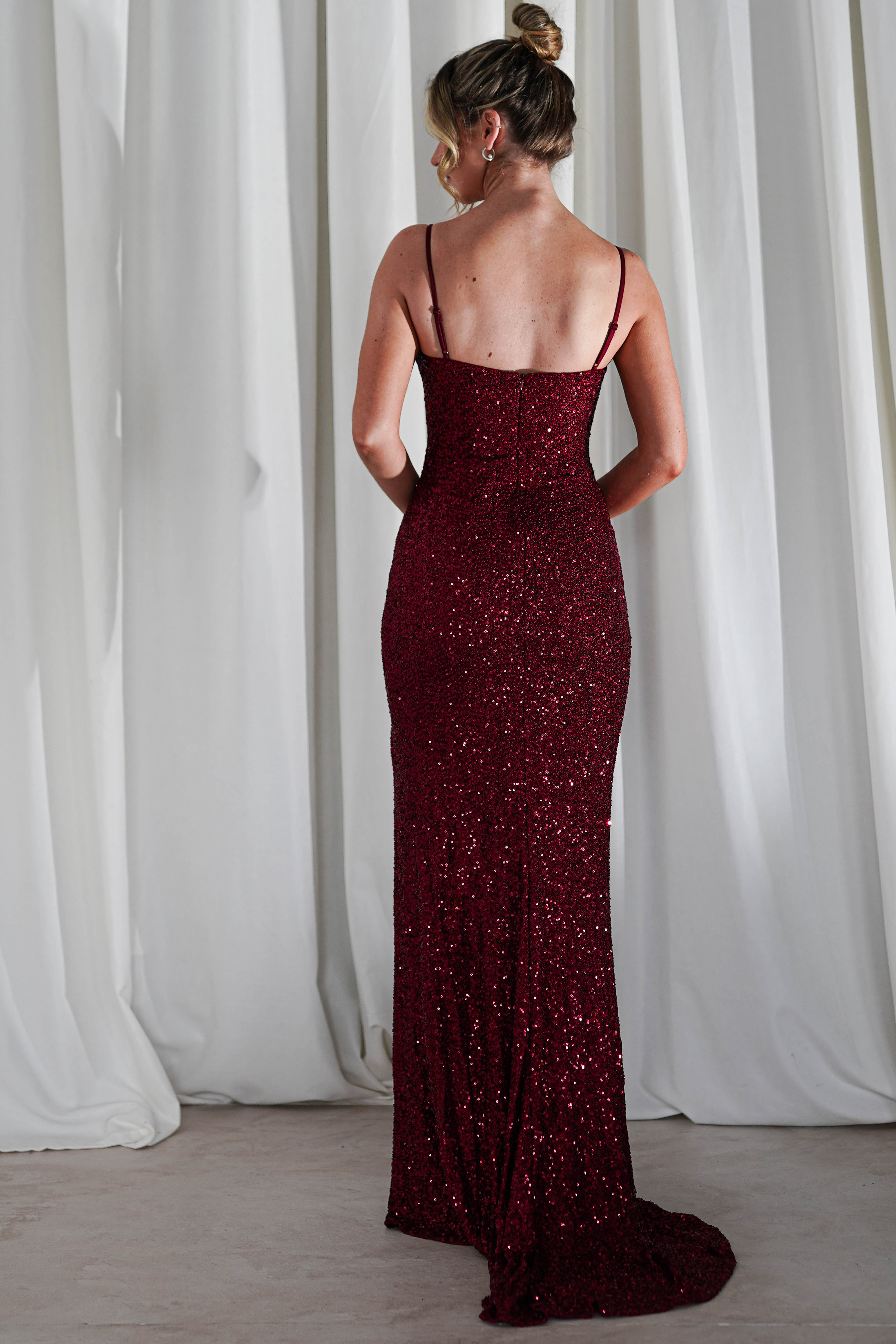 Audrina Bodycon Sequin Gown | Burgundy | Debs & Prom | Formal Gown | Oh Hello Clothing