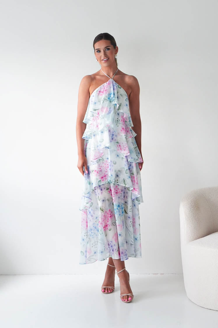 Oh Hello Clothing Women > Clothing > Dresses Aurora Halternack Floral Ruffle Maxi Dress
