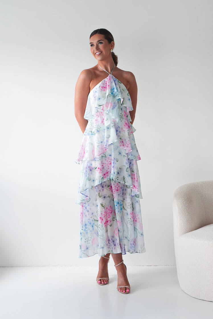 Oh Hello Clothing Women > Clothing > Dresses Aurora Halternack Floral Ruffle Maxi Dress