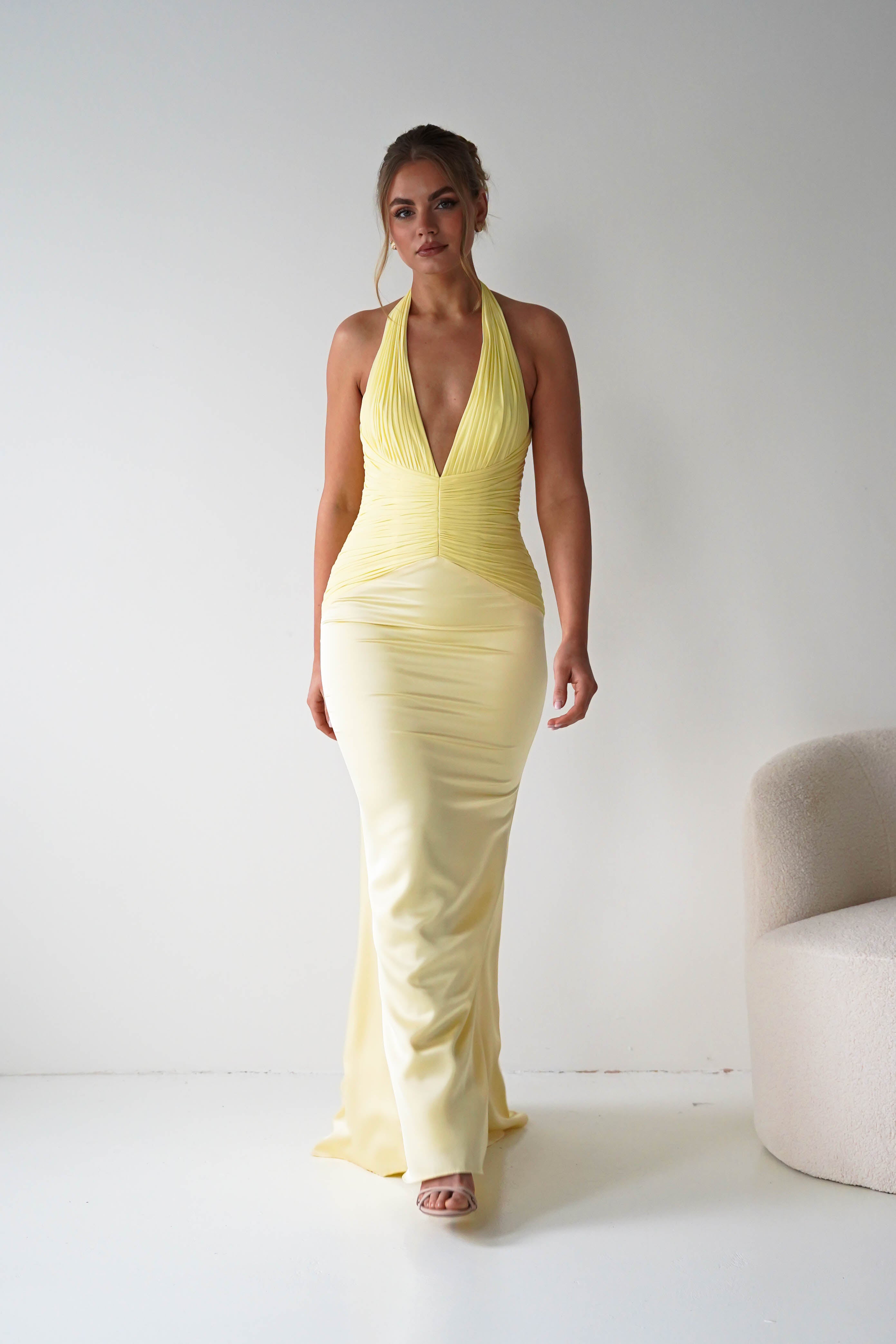Oh Hello Clothing Women > Clothing > Dresses Austin Bodycon Halterneck Maxi Dress | Yellow