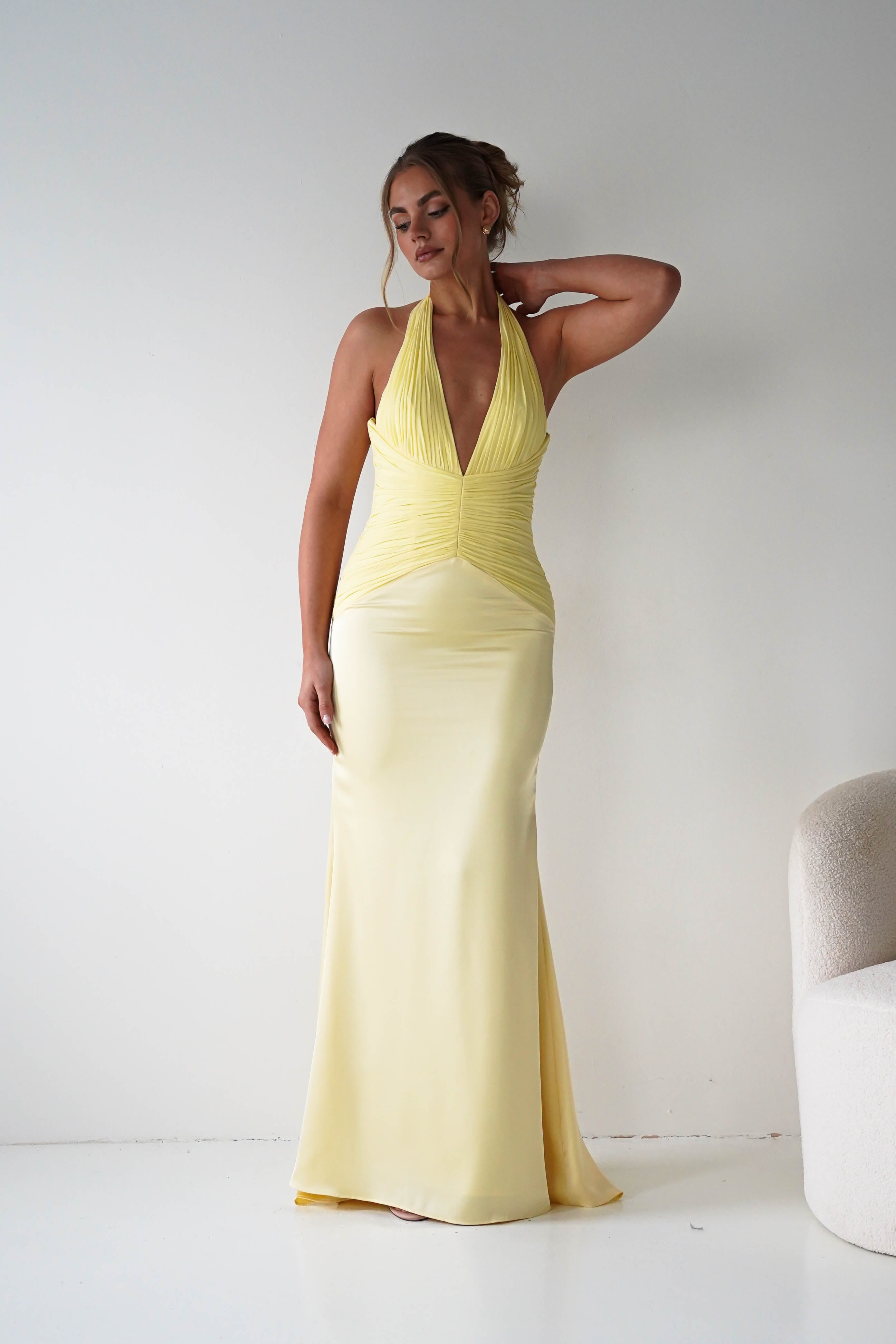 Oh Hello Clothing Women > Clothing > Dresses Austin Bodycon Halterneck Maxi Dress | Yellow