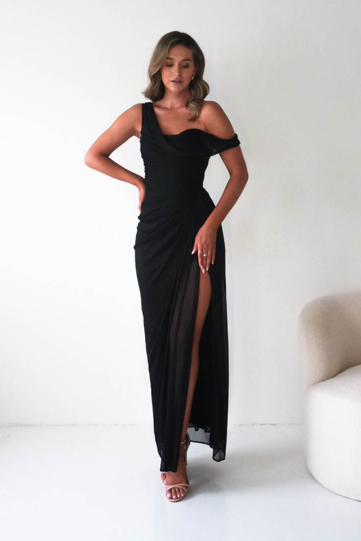 Oh Hello Clothing Dresses 1*Done-Berkley Draped Mesh Corset Maxi Gown | black