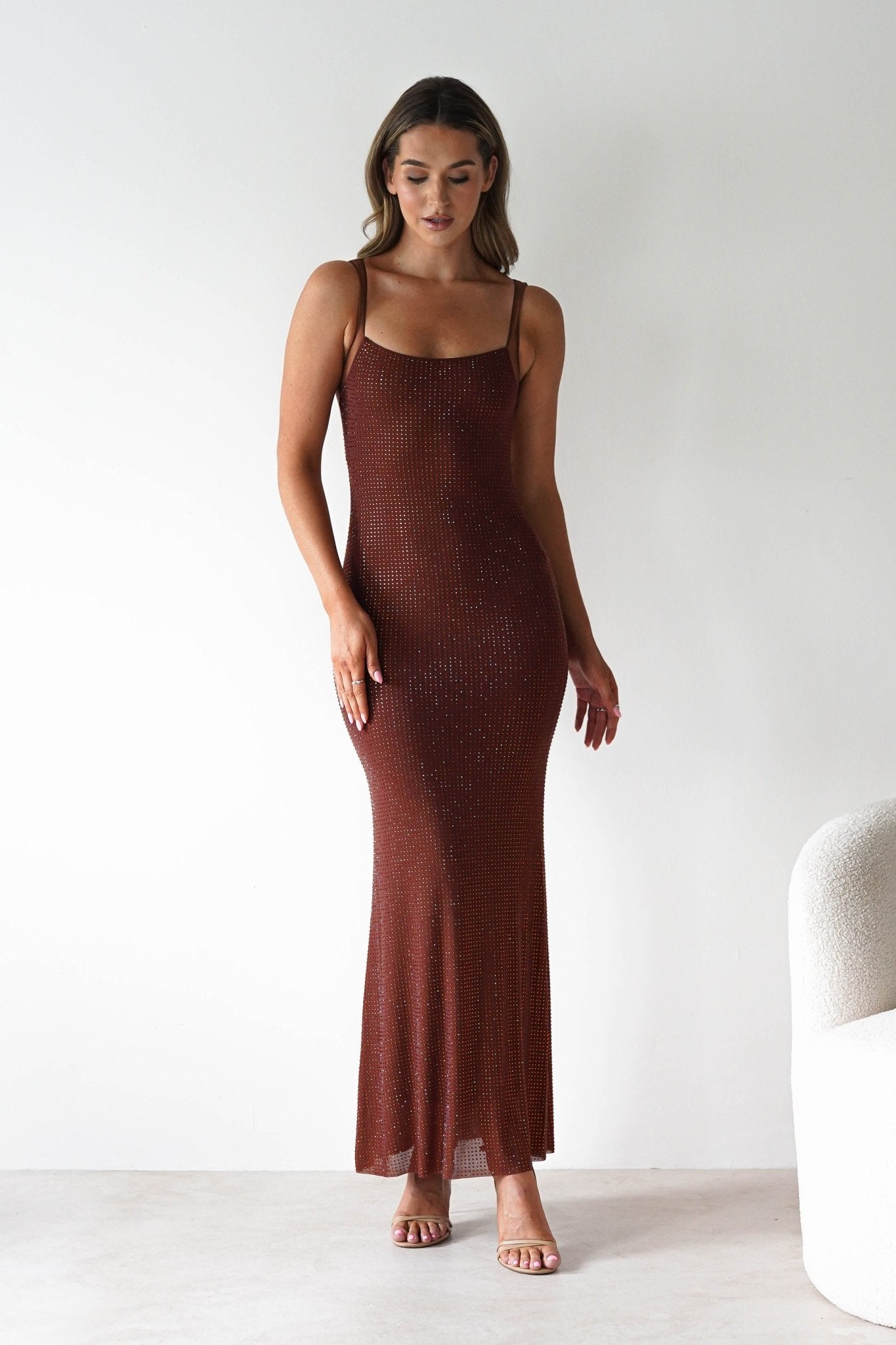 Billini Bodycon Backless Maxi Dress Brown | Wedding Guest Dress | Backless | Bodycon | Oh Hello Clothing