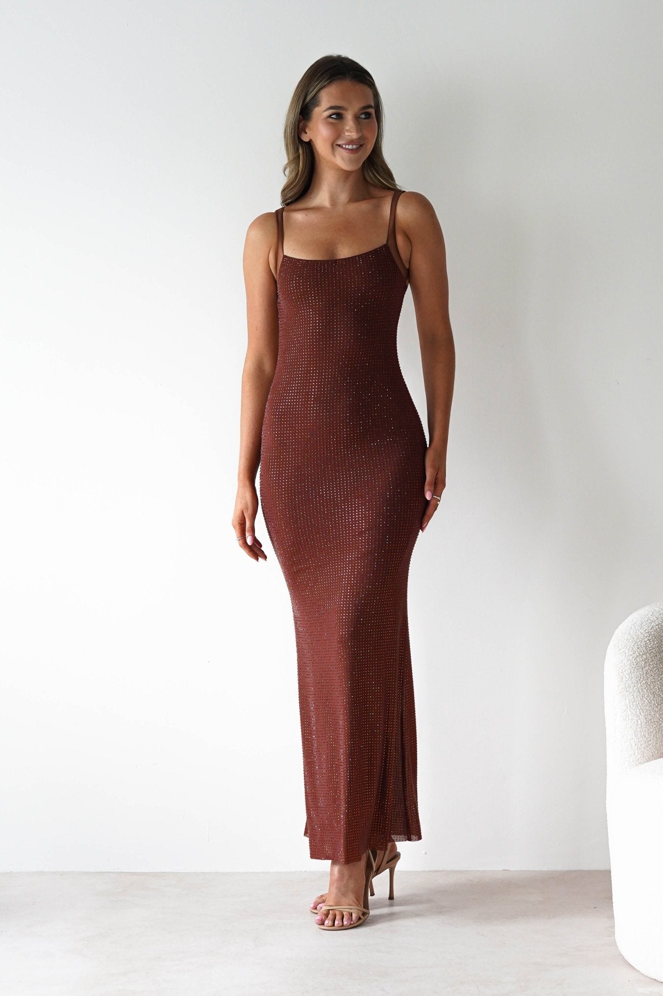 Billini Bodycon Backless Maxi Dress Brown | Wedding Guest Dress | Backless | Bodycon | Oh Hello Clothing