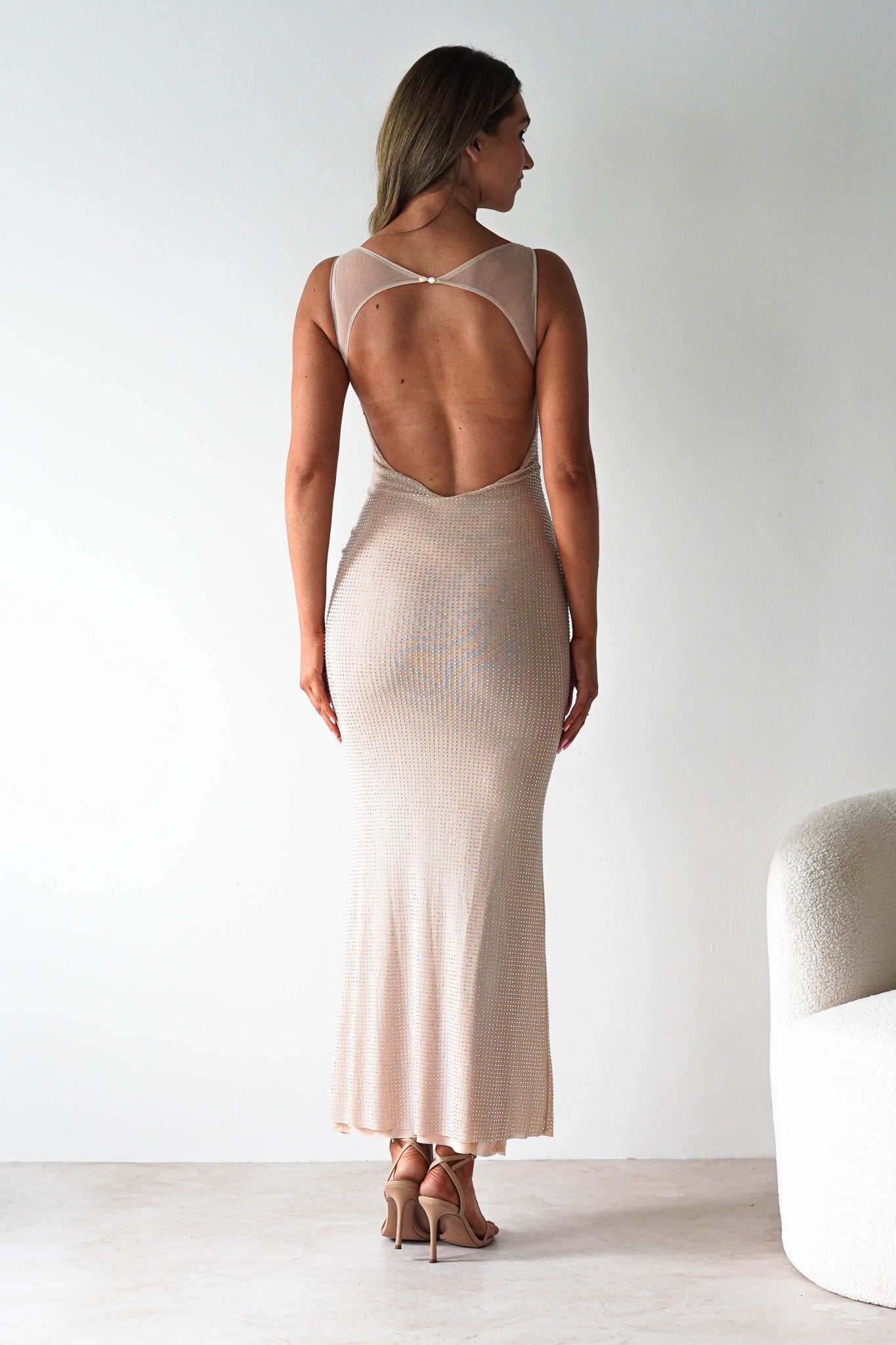 Billini Bodycon Backless Maxi Dress Nude | Wedding Guest Dress | Backless | Bodycon | Oh Hello Clothing