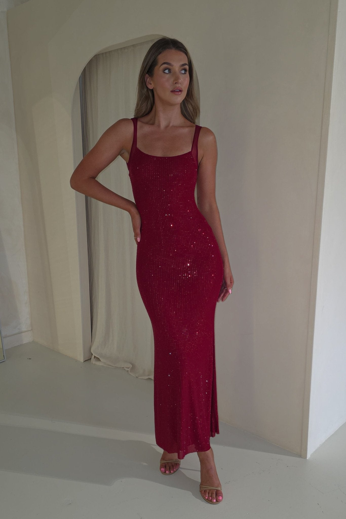 Billini Bodycon Backless Maxi Dress Red | Wedding Guest Dress | Backless | Bodycon | Oh Hello Clothing