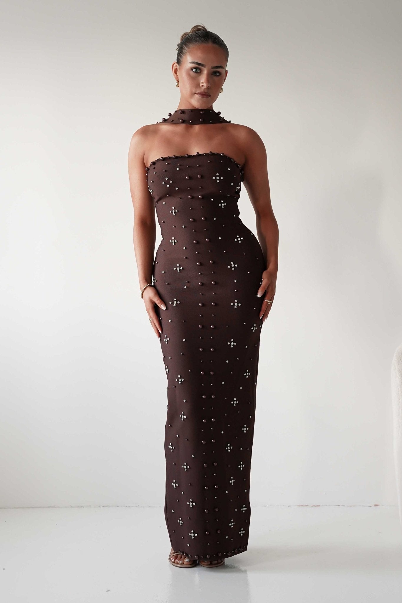 Oh Hello Clothing Dresses 1*DONE-Blayke Bodycon Bandage Maxi Dress BROWN