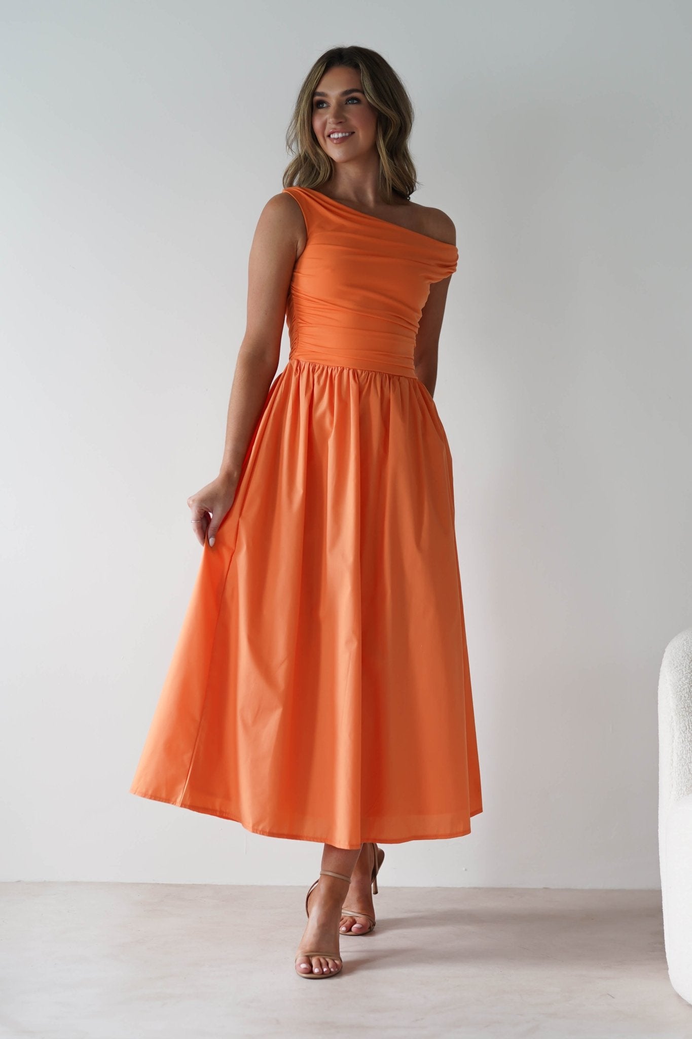 Bloom Skater Midaxi Dress Orange | Wedding Guest Dress | Skater | Oh Hello Clothing
