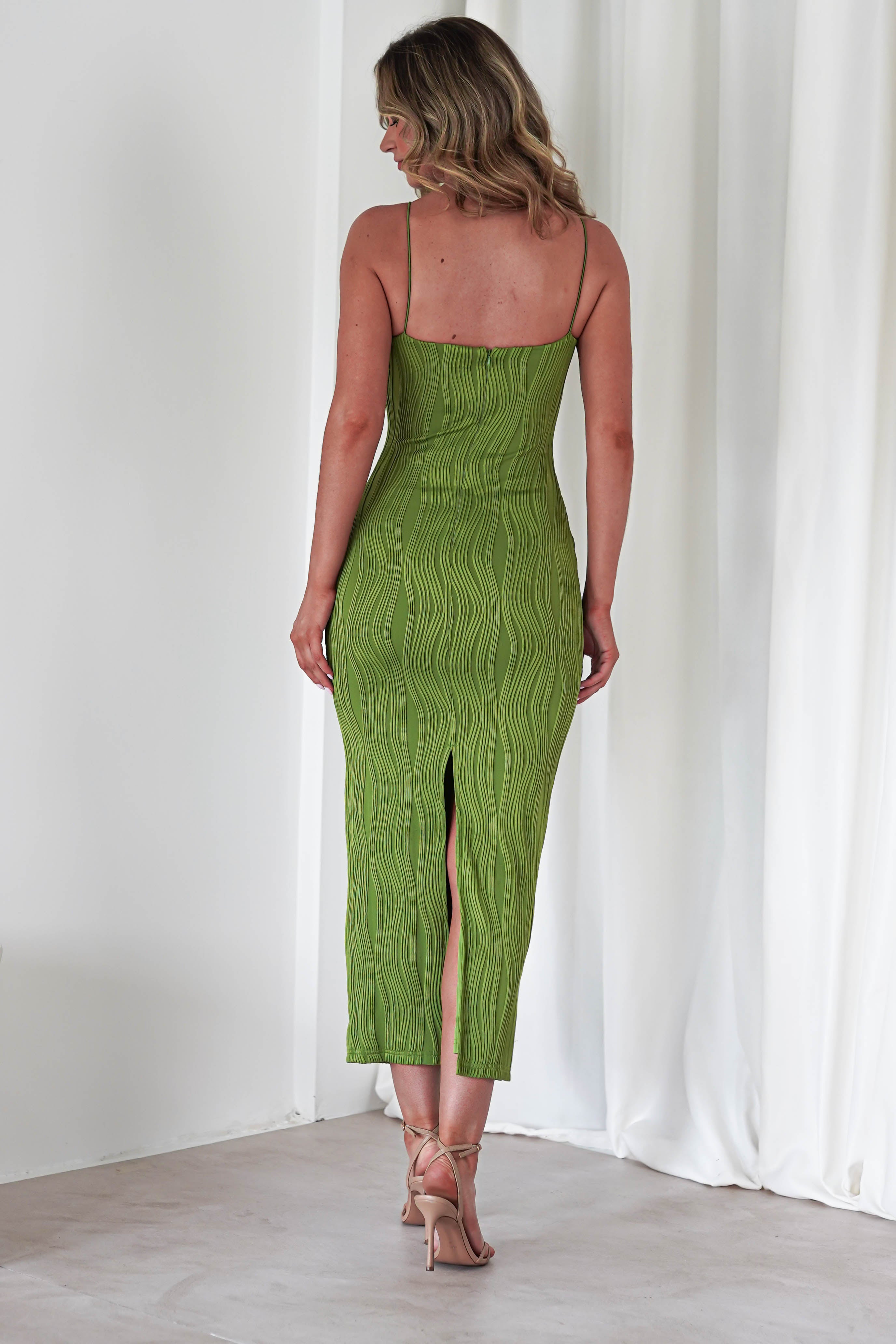 Brighton Textured Bodycon Midaxi Dress Green | Wedding Guest Dress | Bodycon | Oh Hello Clothing