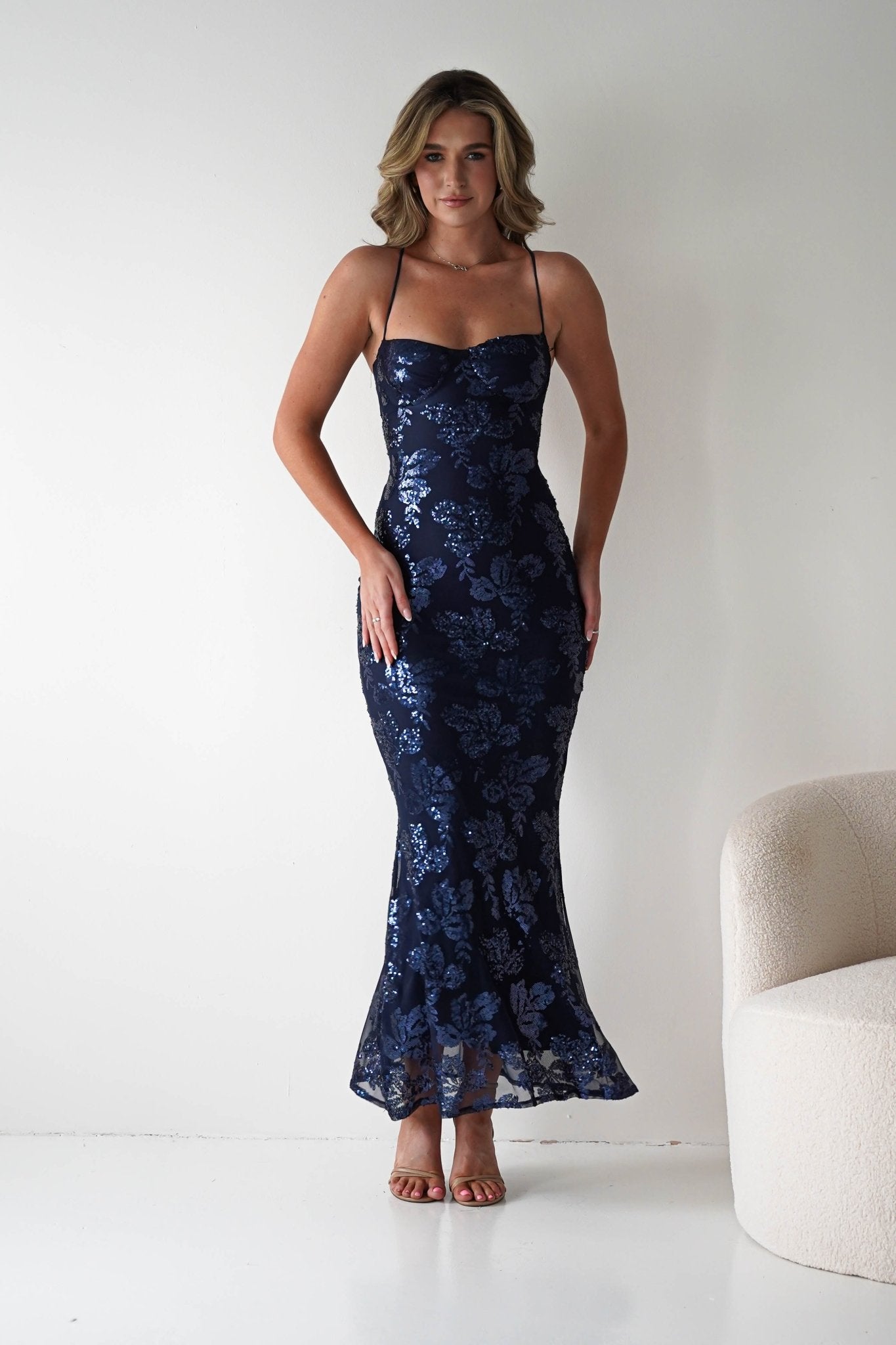 Calle Bodycon Sequin Maxi Dress | Navy| Party | Formal Dress | Oh Hello Clothing