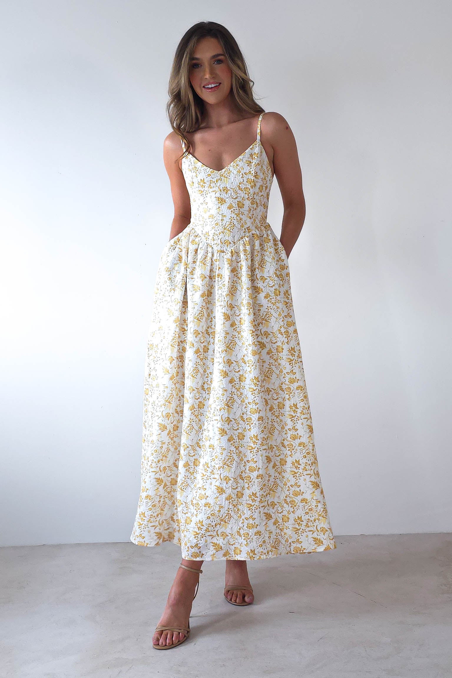Carolyn Floral Print Maxi Dress Yellow Print | Wedding Guest Dress | Maxi | Oh Hello Clothing