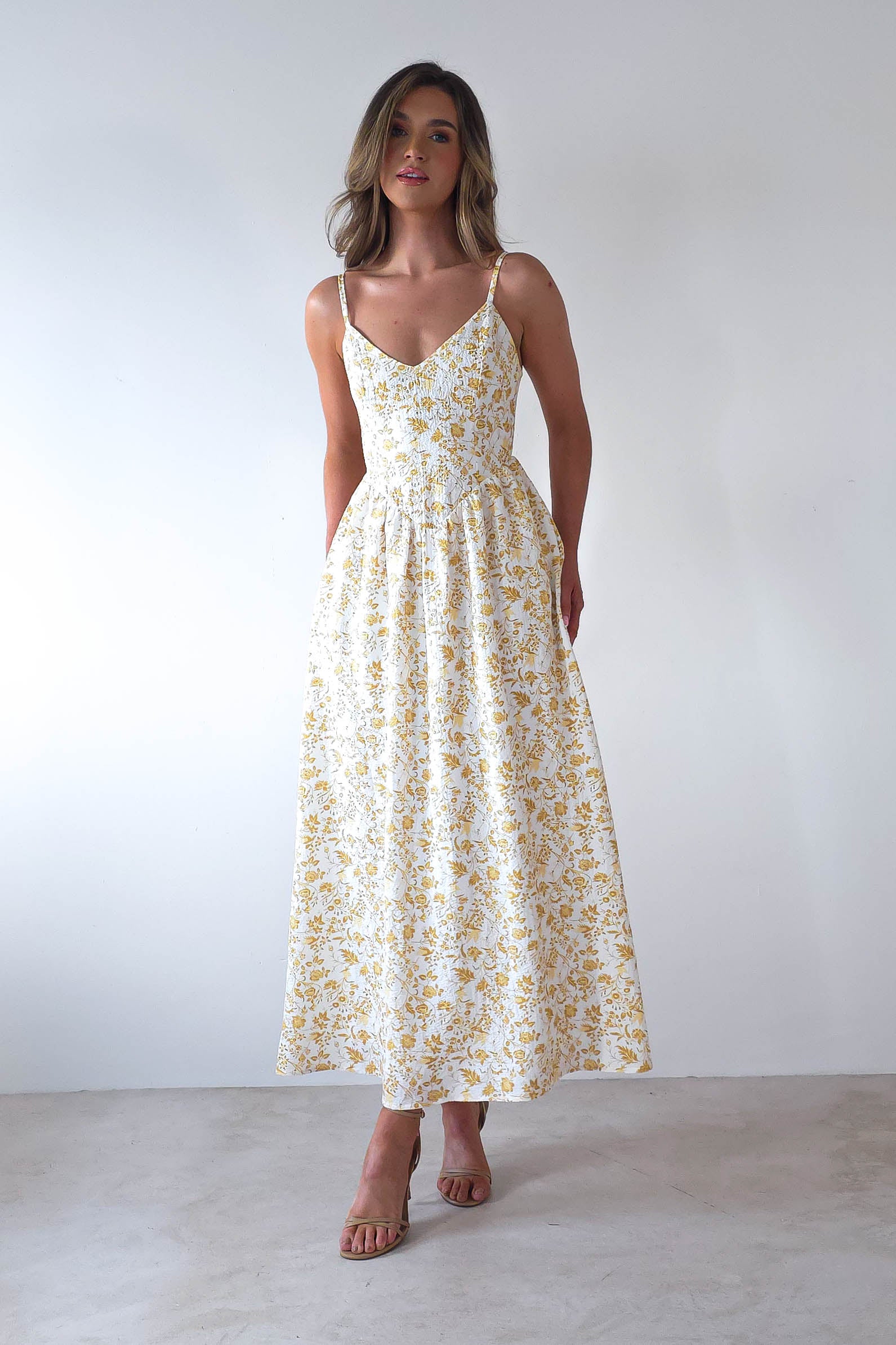 Carolyn Floral Print Maxi Dress Yellow Print | Wedding Guest Dress | Maxi | Oh Hello Clothing