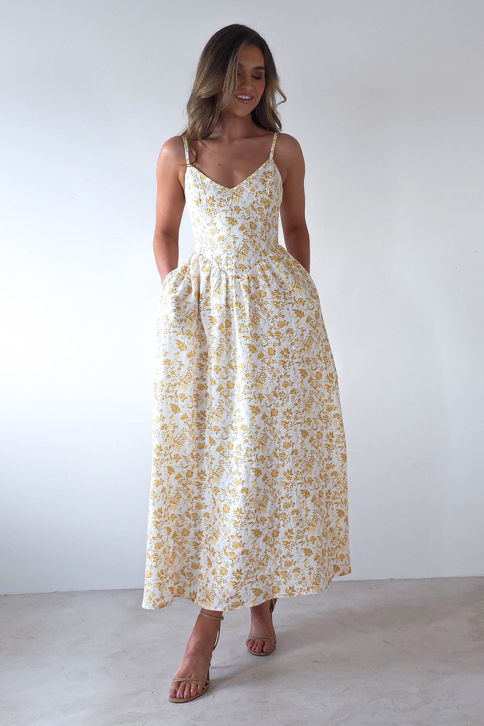 Carolyn Floral Print Maxi Dress Yellow Print | Wedding Guest Dress | Maxi | Oh Hello Clothing