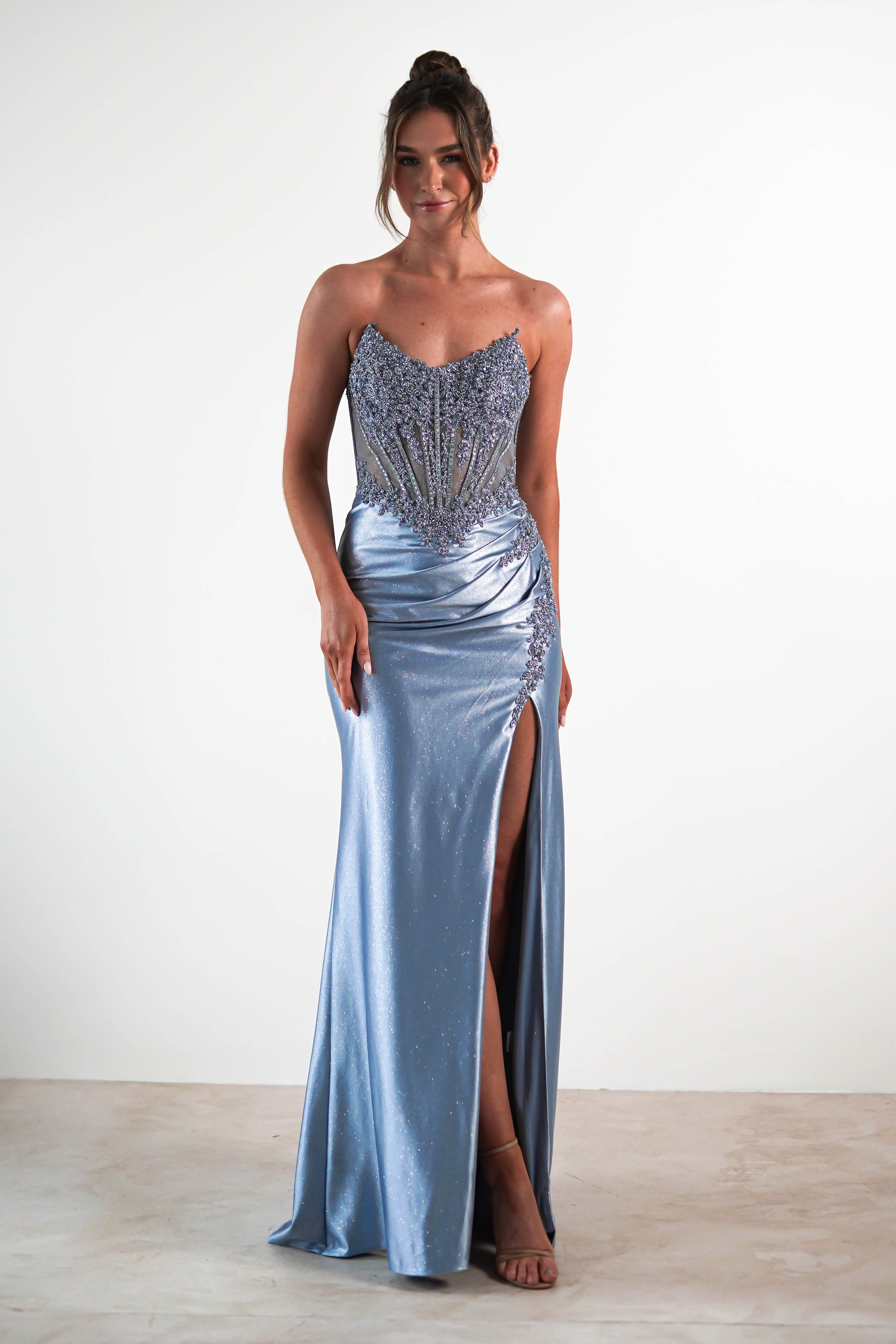 Caspian Embellished Bodycon Gown | Dusty Blue | Debs & Prom | Formal Gown | Oh Hello Clothing