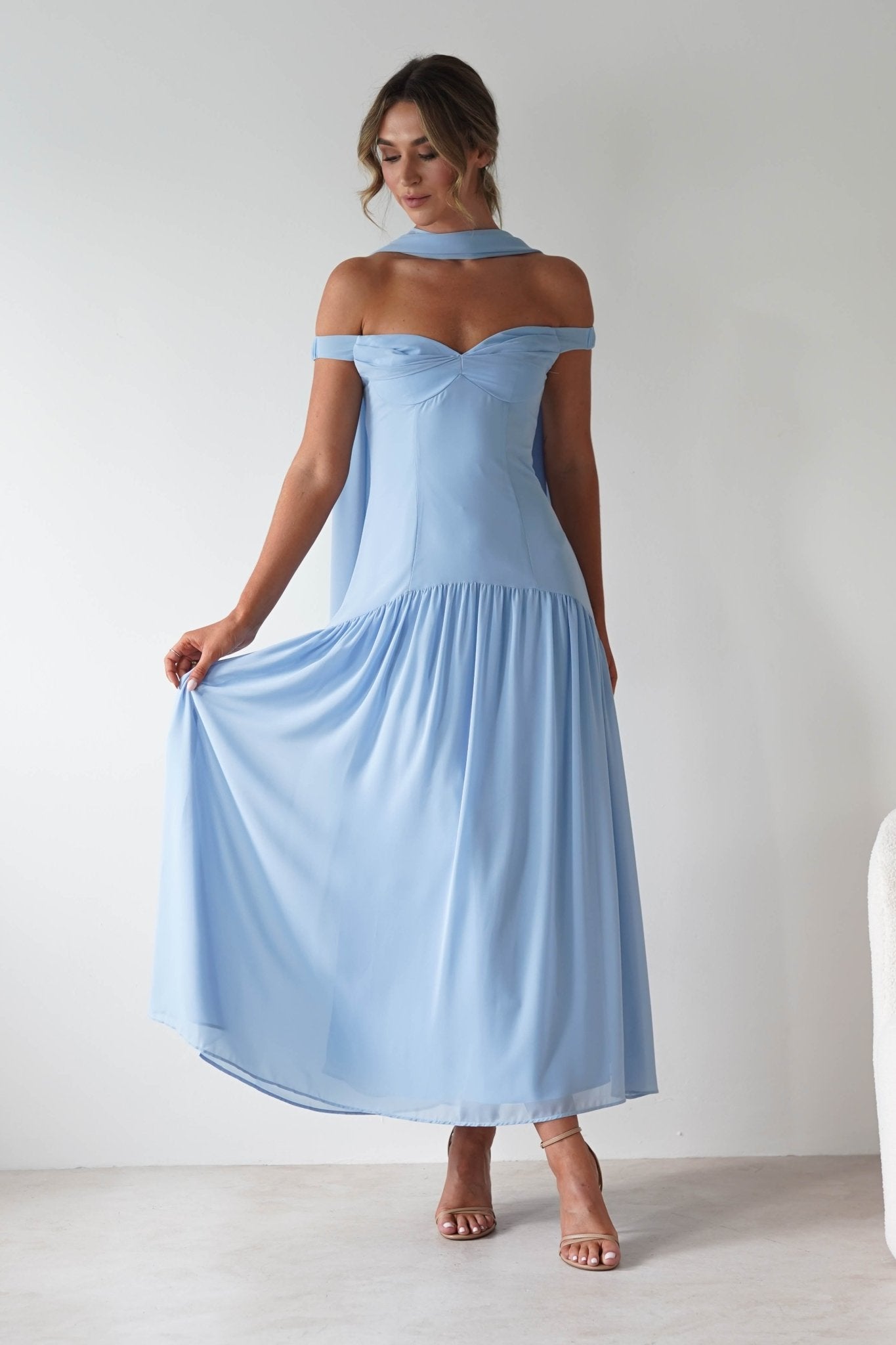 Cassandra Chiffon Skater Maxi Dress Blue | Wedding Guest Dress | Maxi | Skater | Oh Hello Clothing