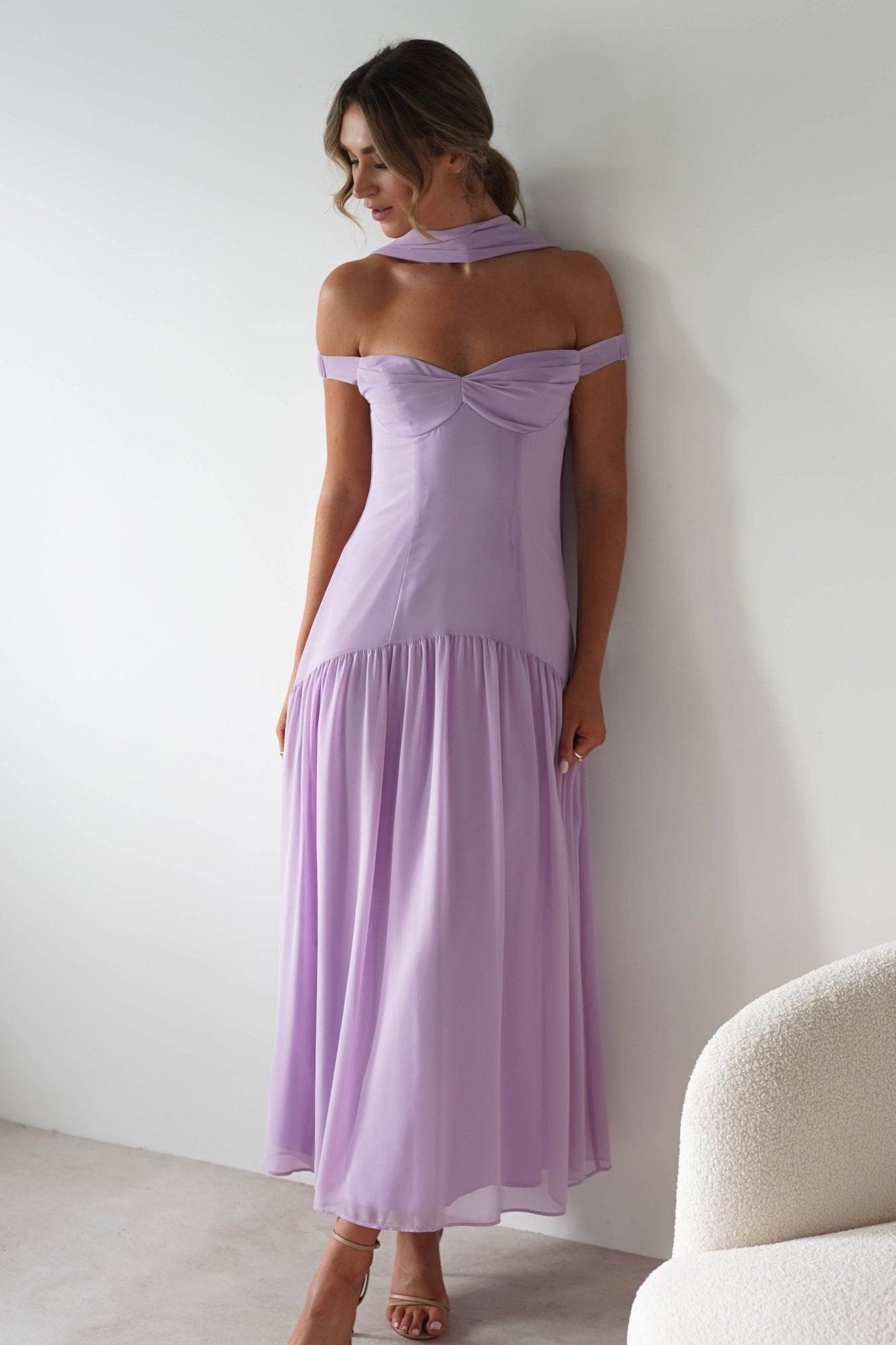 Cassandra Chiffon Skater Maxi Dress Lilac | Wedding Guest Dress | Maxi | Skater | Oh Hello Clothing