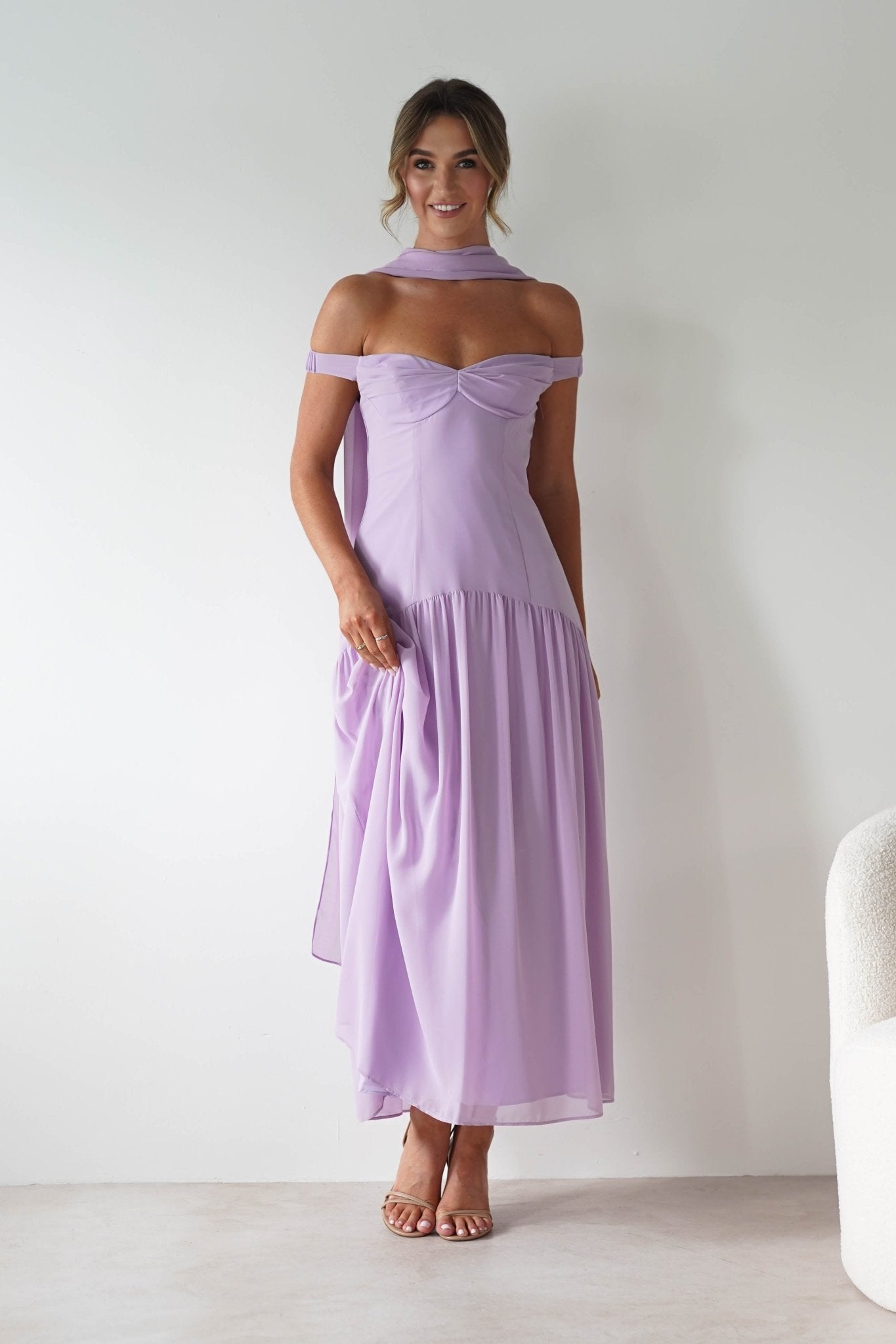 Cassandra Chiffon Skater Maxi Dress Lilac | Wedding Guest Dress | Maxi | Skater | Oh Hello Clothing