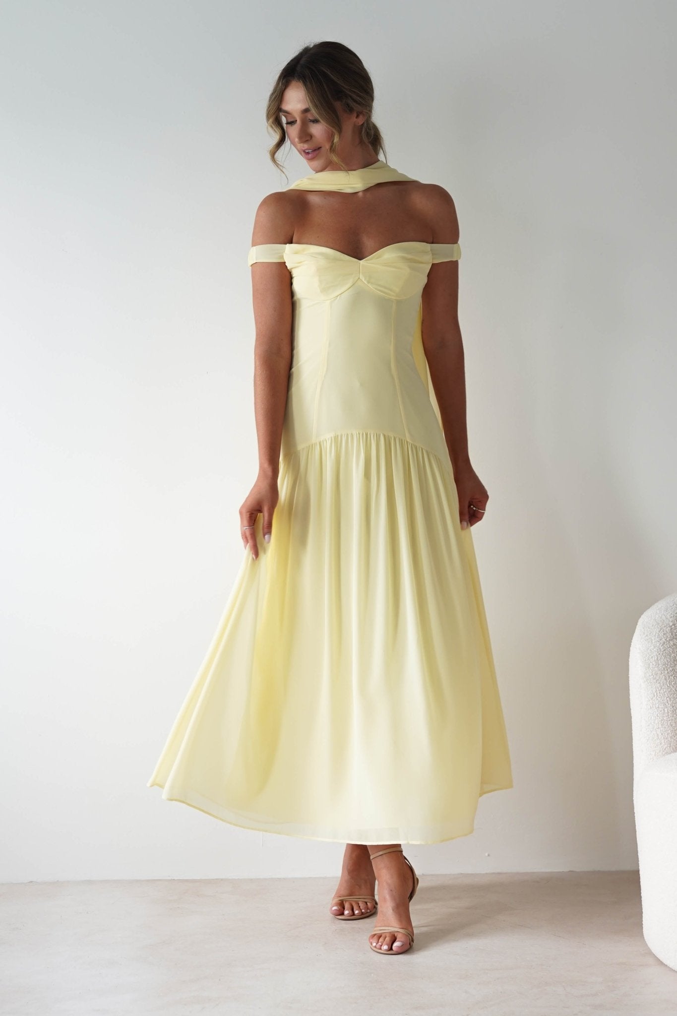 Cassandra Chiffon Skater Maxi Dress Yellow | Wedding Guest Dress | Maxi | Skater | Oh Hello Clothing