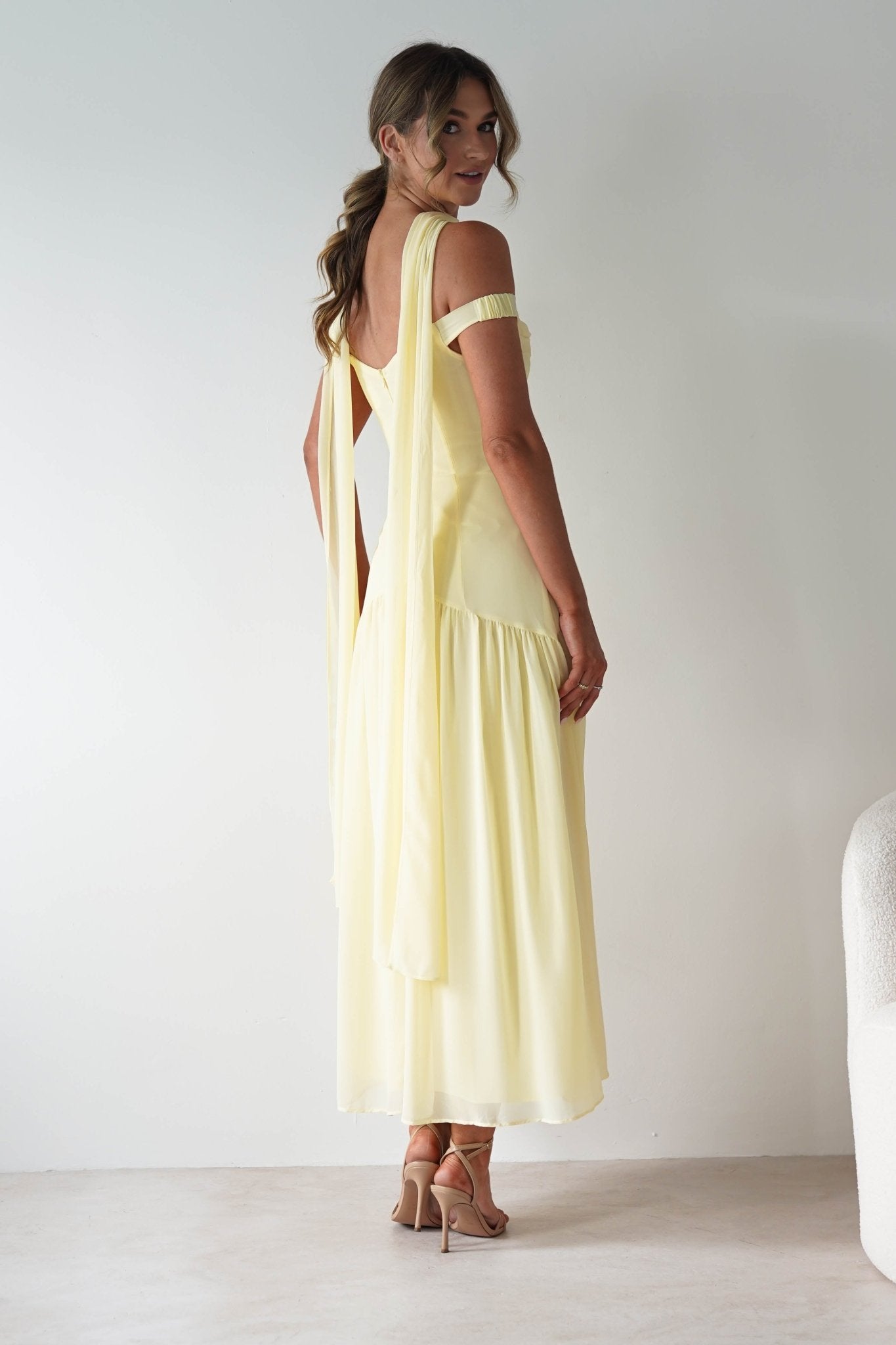 Cassandra Chiffon Skater Maxi Dress Yellow | Wedding Guest Dress | Maxi | Skater | Oh Hello Clothing