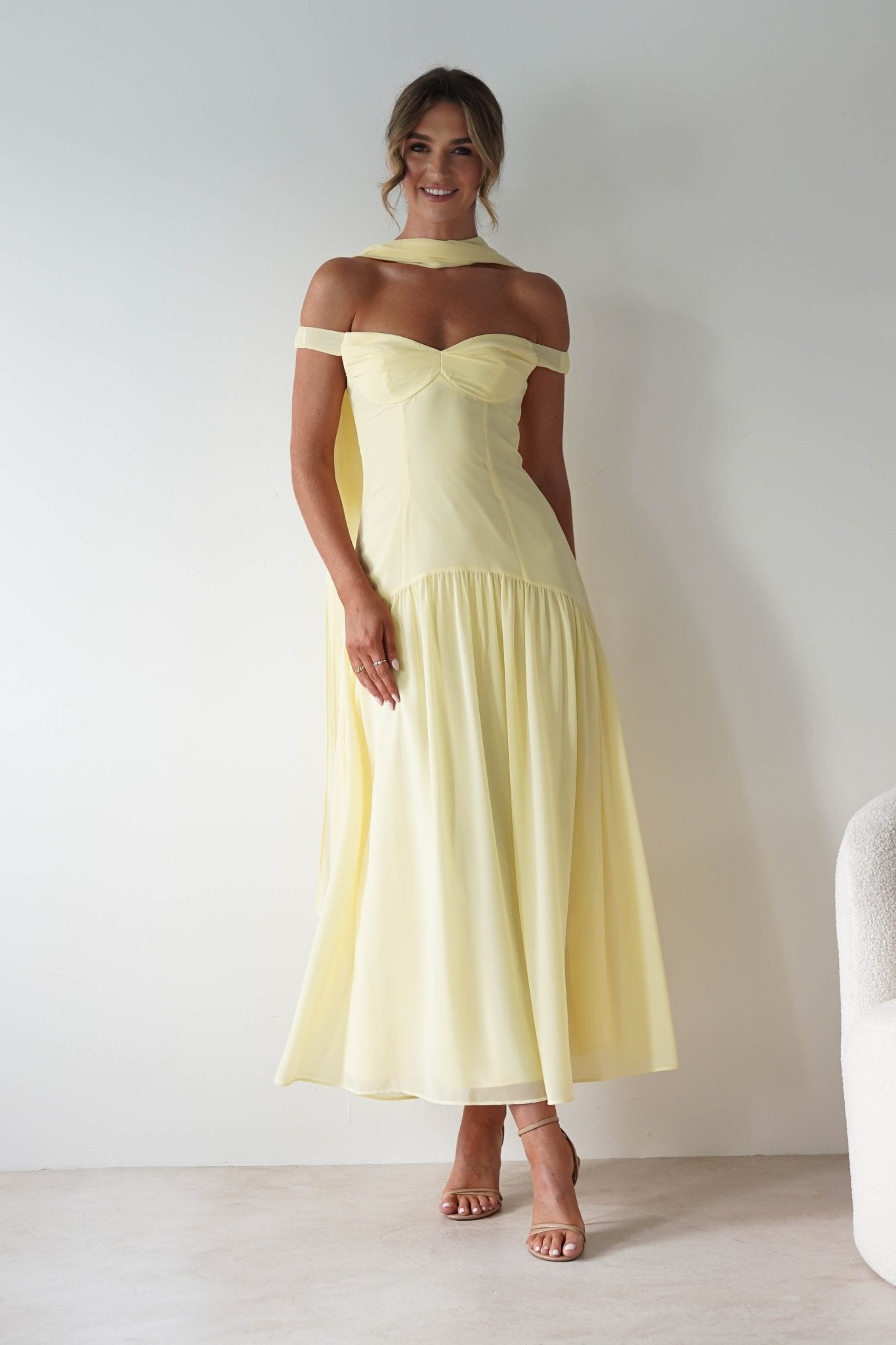 Cassandra Chiffon Skater Maxi Dress Yellow | Wedding Guest Dress | Maxi | Skater | Oh Hello Clothing