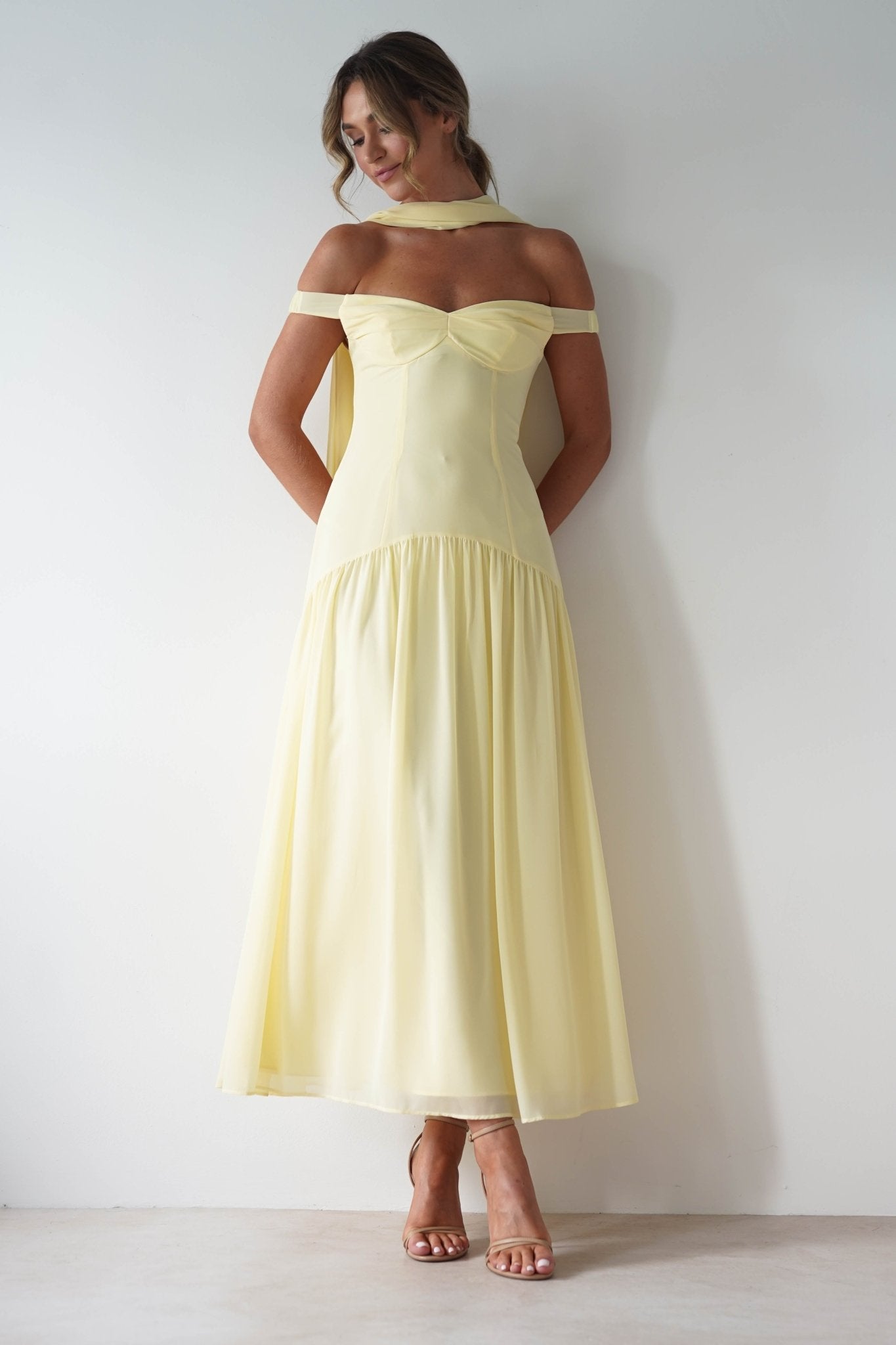 Cassandra Chiffon Skater Maxi Dress Yellow | Wedding Guest Dress | Maxi | Skater | Oh Hello Clothing