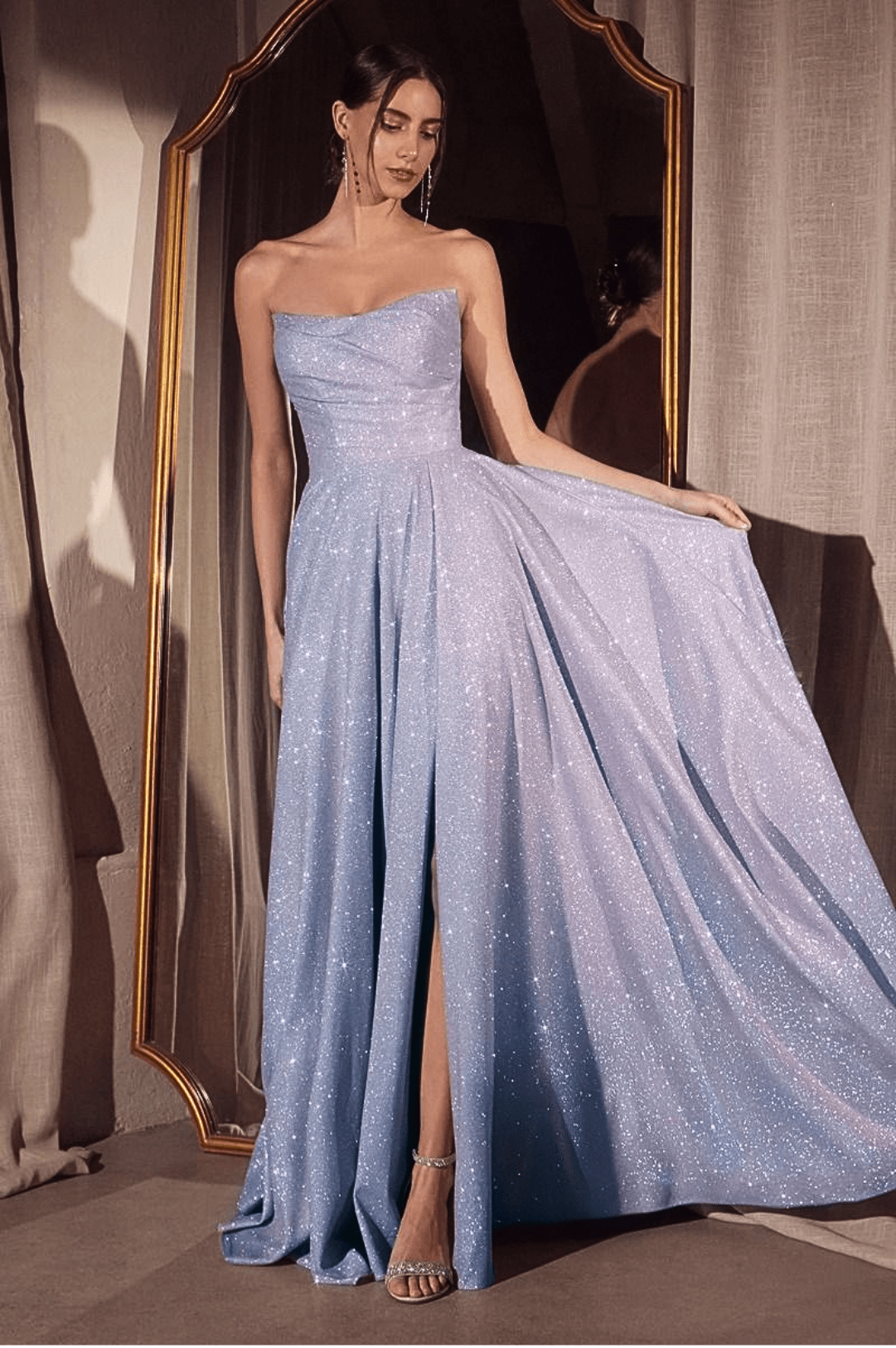 Cassia Strapless Glitter Aline Gown | Blue | Debs & Prom | Formal Gown | Oh Hello Clothing