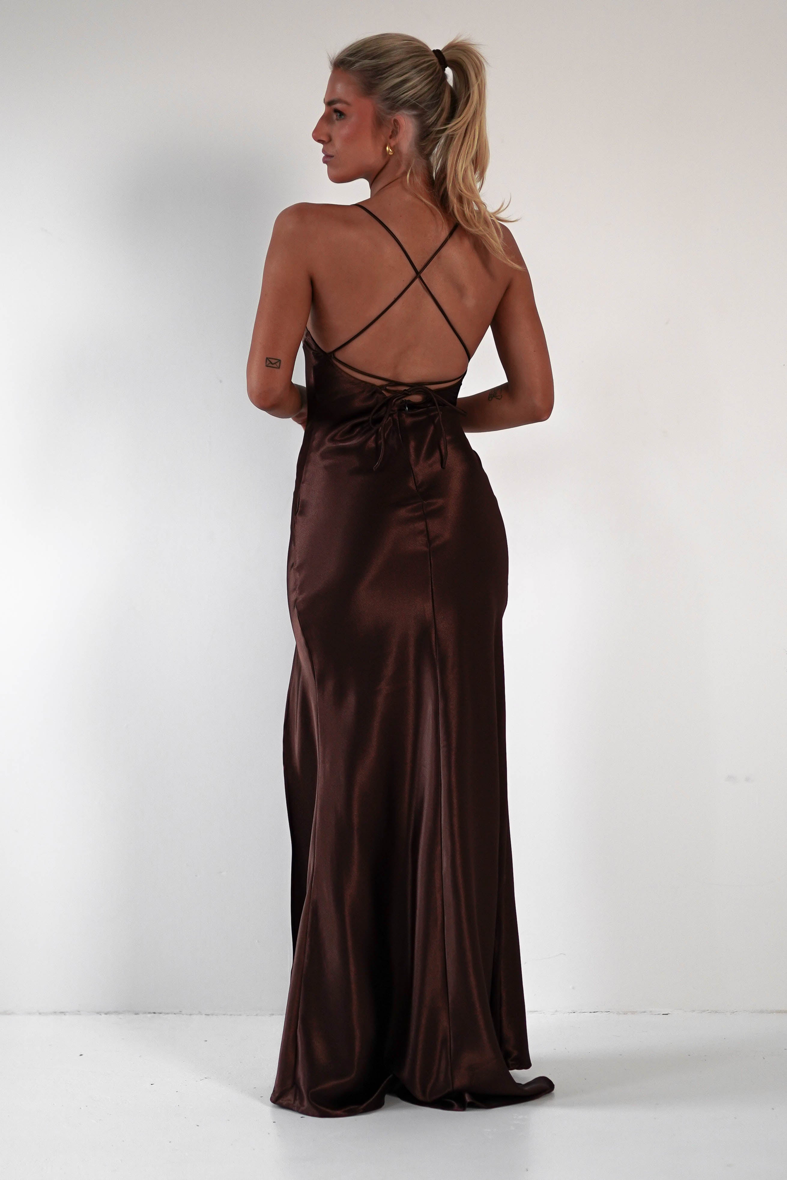 Celinee Satin Maxi Gown | Brown | Debs & Prom | Formal Gown | Oh Hello Clothing