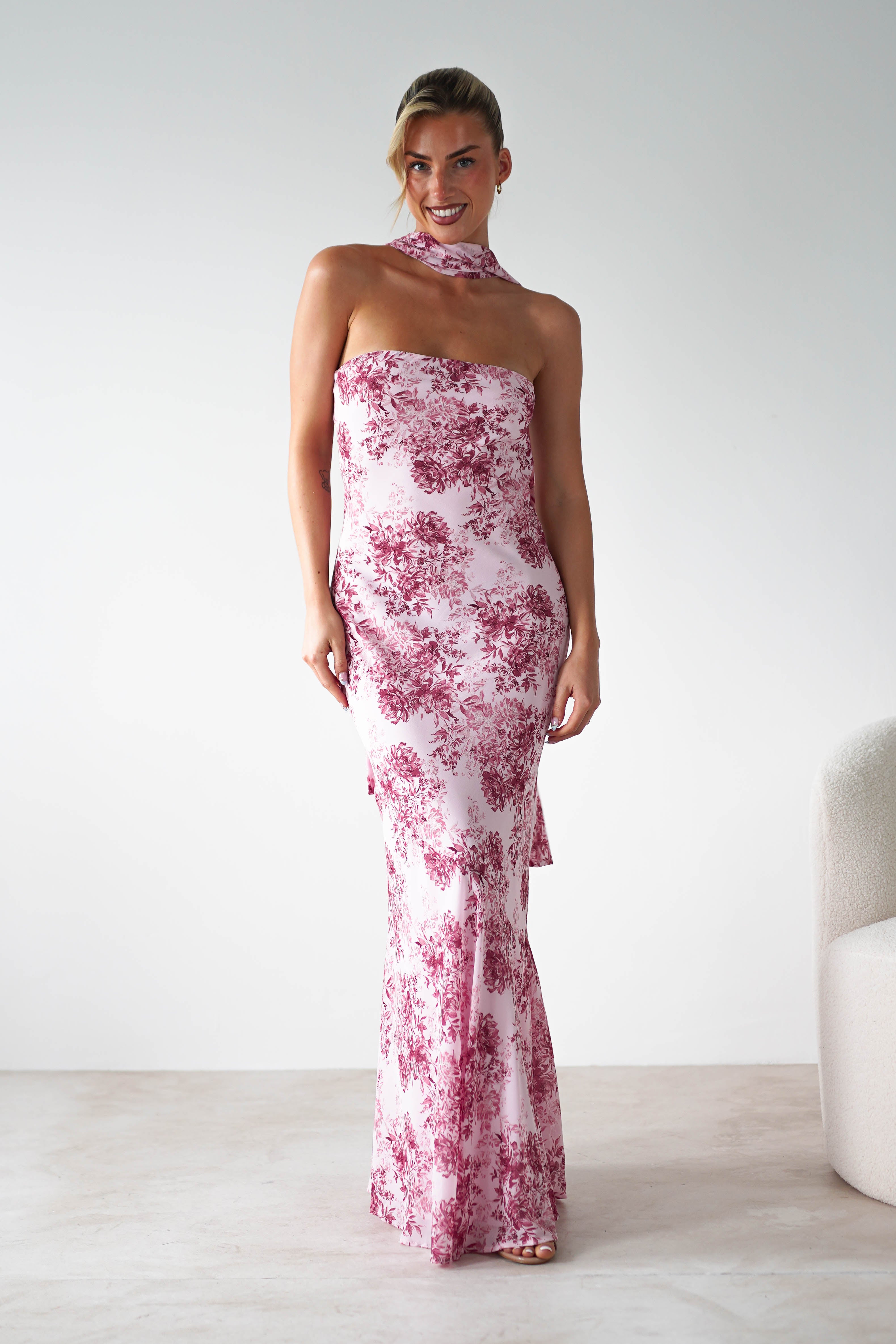 Charlene Floral Chiffon Maxi Dress Pink Print | Wedding Guest Dress | Maxi | Chiffon | Oh Hello Clothing