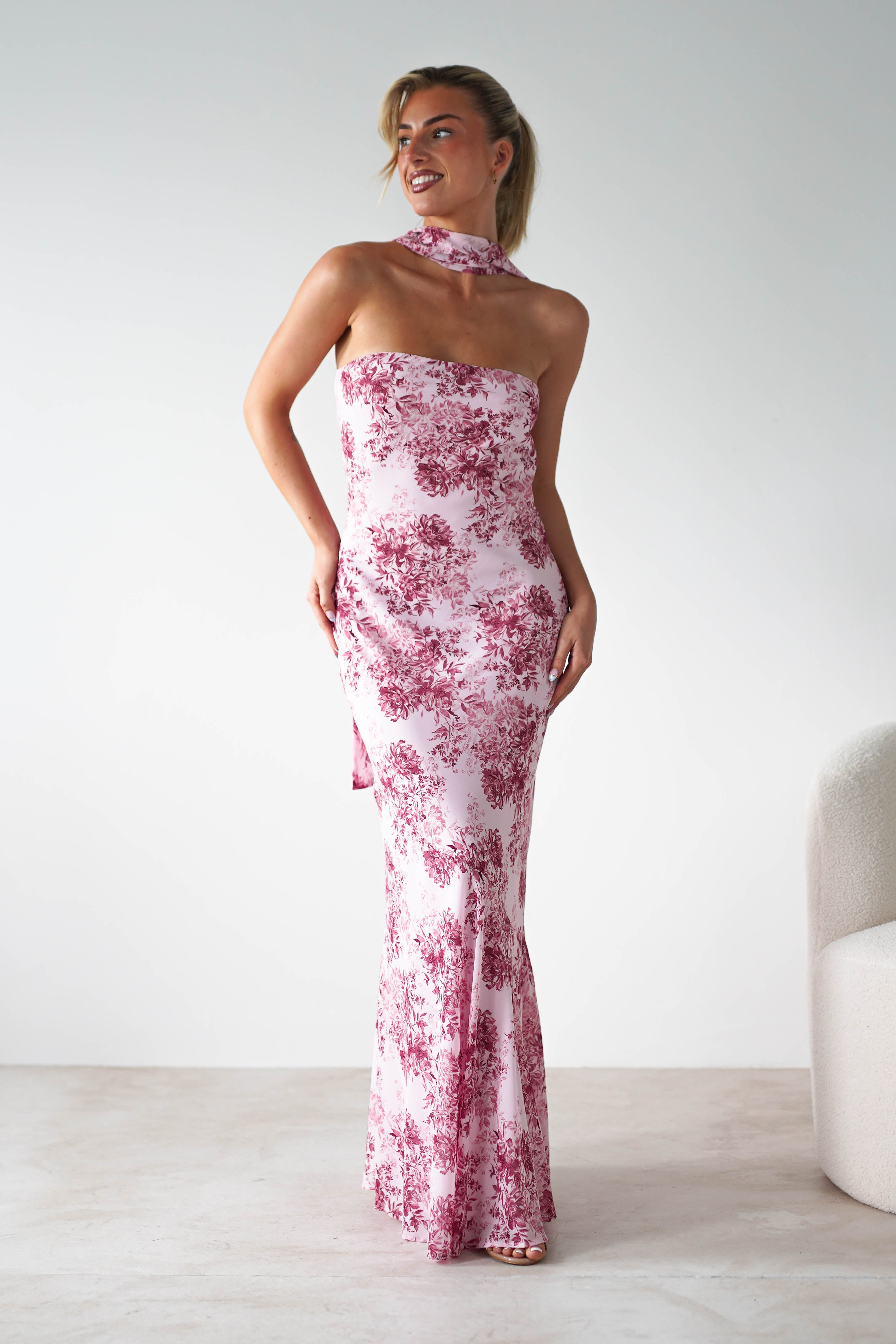 Charlene Floral Chiffon Maxi Dress Pink Print | Wedding Guest Dress | Maxi | Chiffon | Oh Hello Clothing