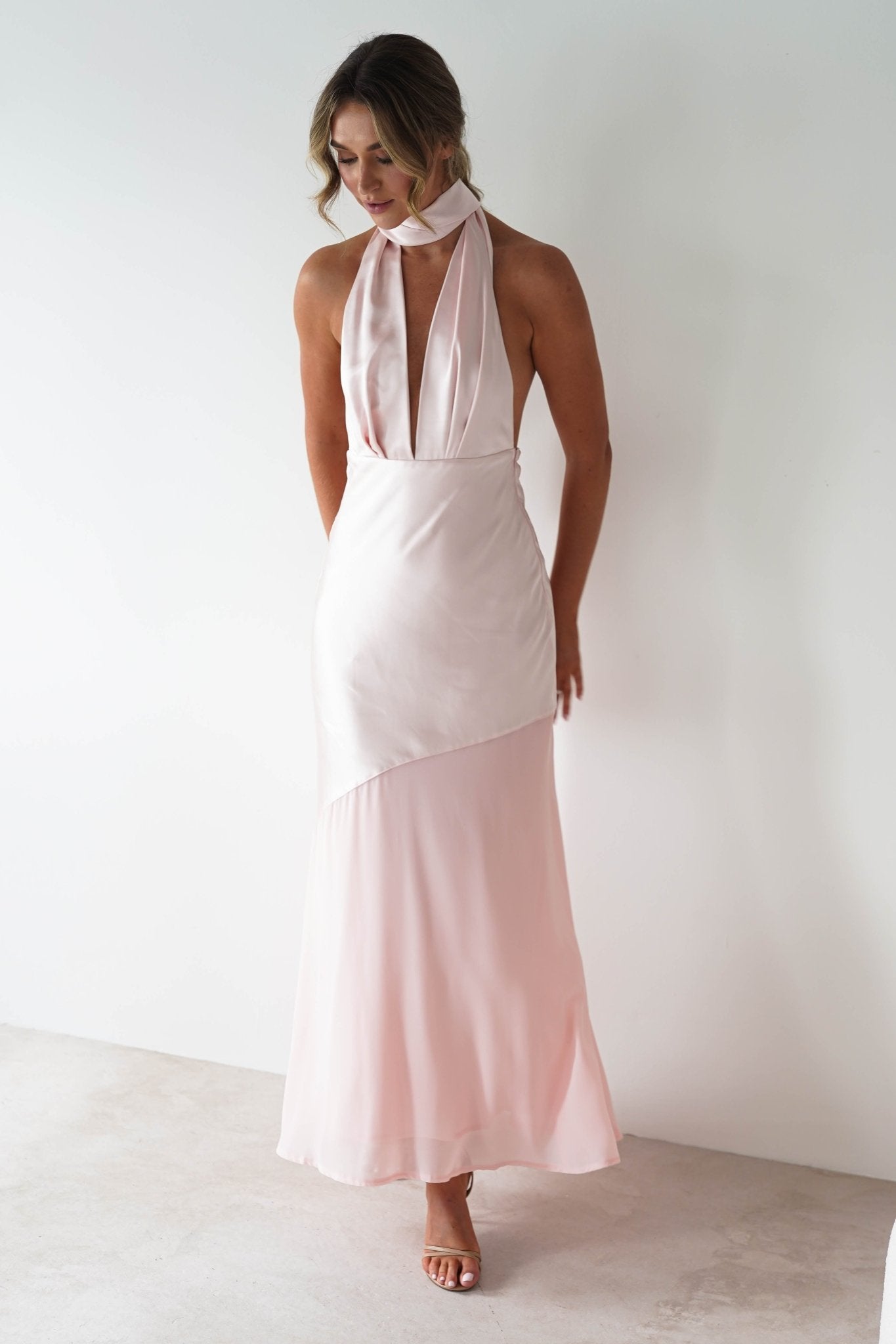 Cheree Silky Halterneck Maxi Dress Pink | Wedding Guest Dress | Halter Neck | Maxi | Oh Hello Clothing